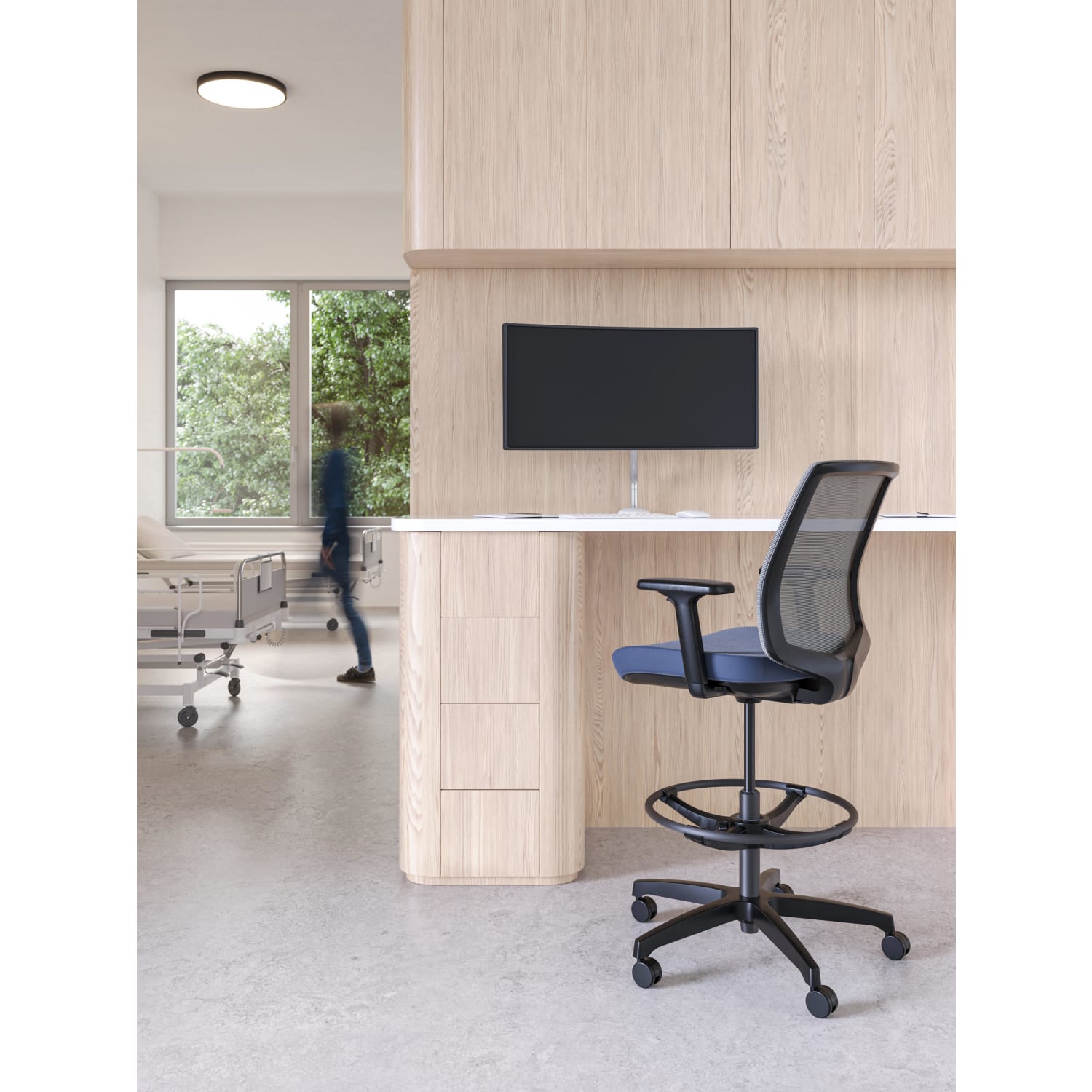 WorkPro Expanse Series MeshFabric Mid Back Height Adjustable Task Stool BlackGray PopularChairscom