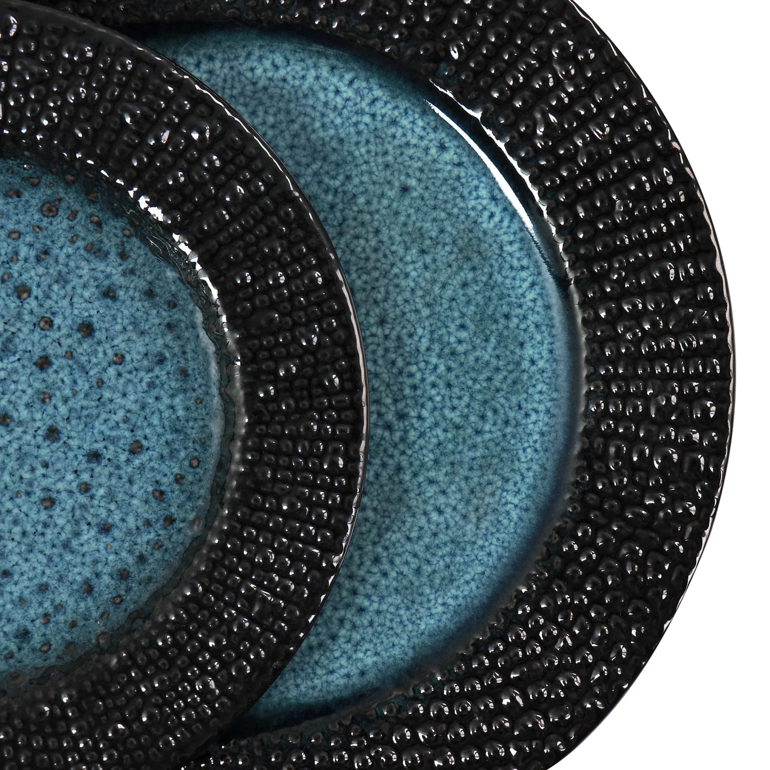Elama Estevan 16-Piece Round Textured Stoneware Dinnerware Set, Charcoal/Blue - Image 6