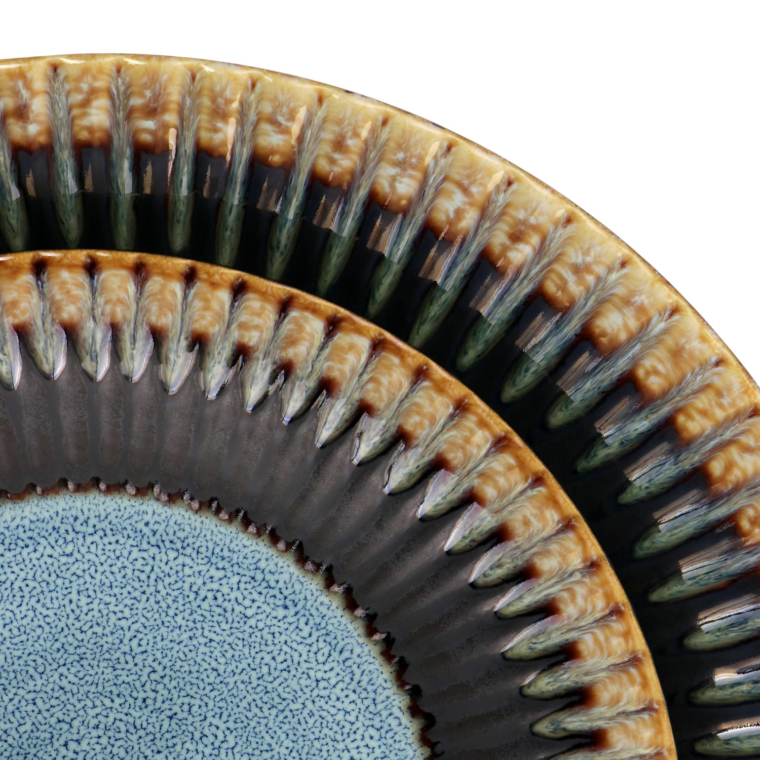Elama Tavilla 16-Piece Round Stoneware Dinnerware Set, Brown/Blue - Image 6