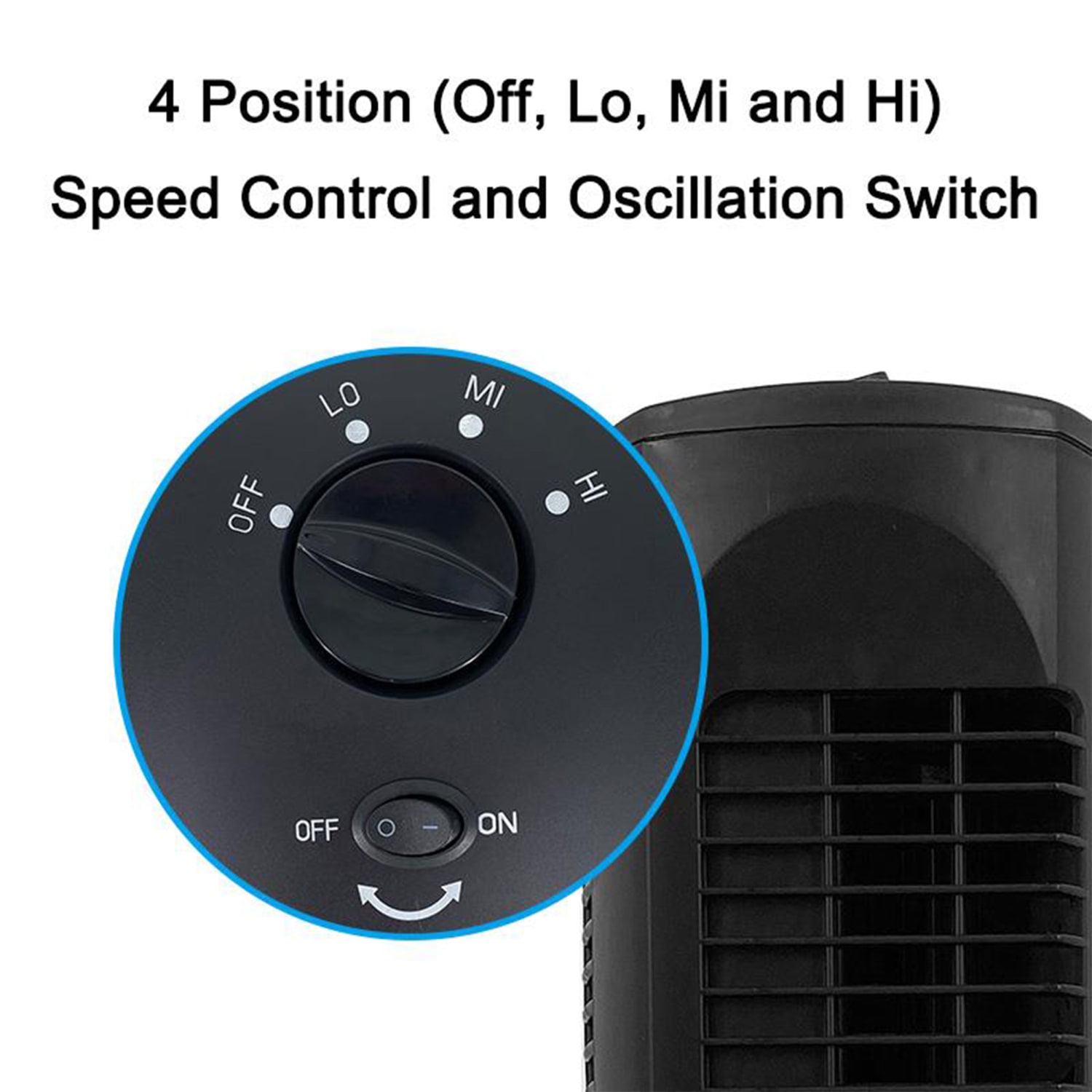 Optimus 17in Adjustable Ultra-Slim Oscillating Desktop Tower Fan, 18in x 6in, Black - Image 6
