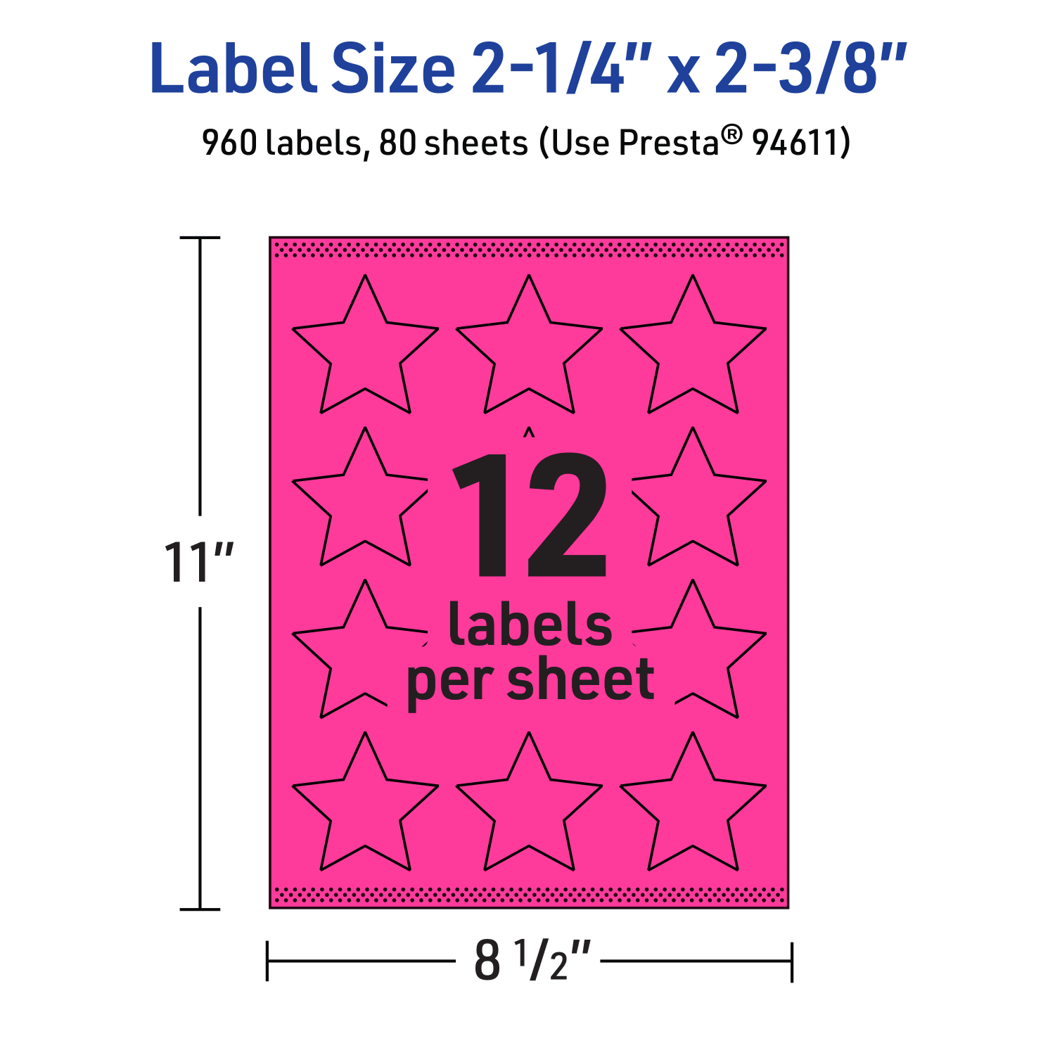 Avery Print-To-The-Edge Labels With Sure Feed Technology, 94611-NMP80, Star, 2-1/4in x 2-3/8in, Matte Neon Magenta, Pack of 960 - Image 6