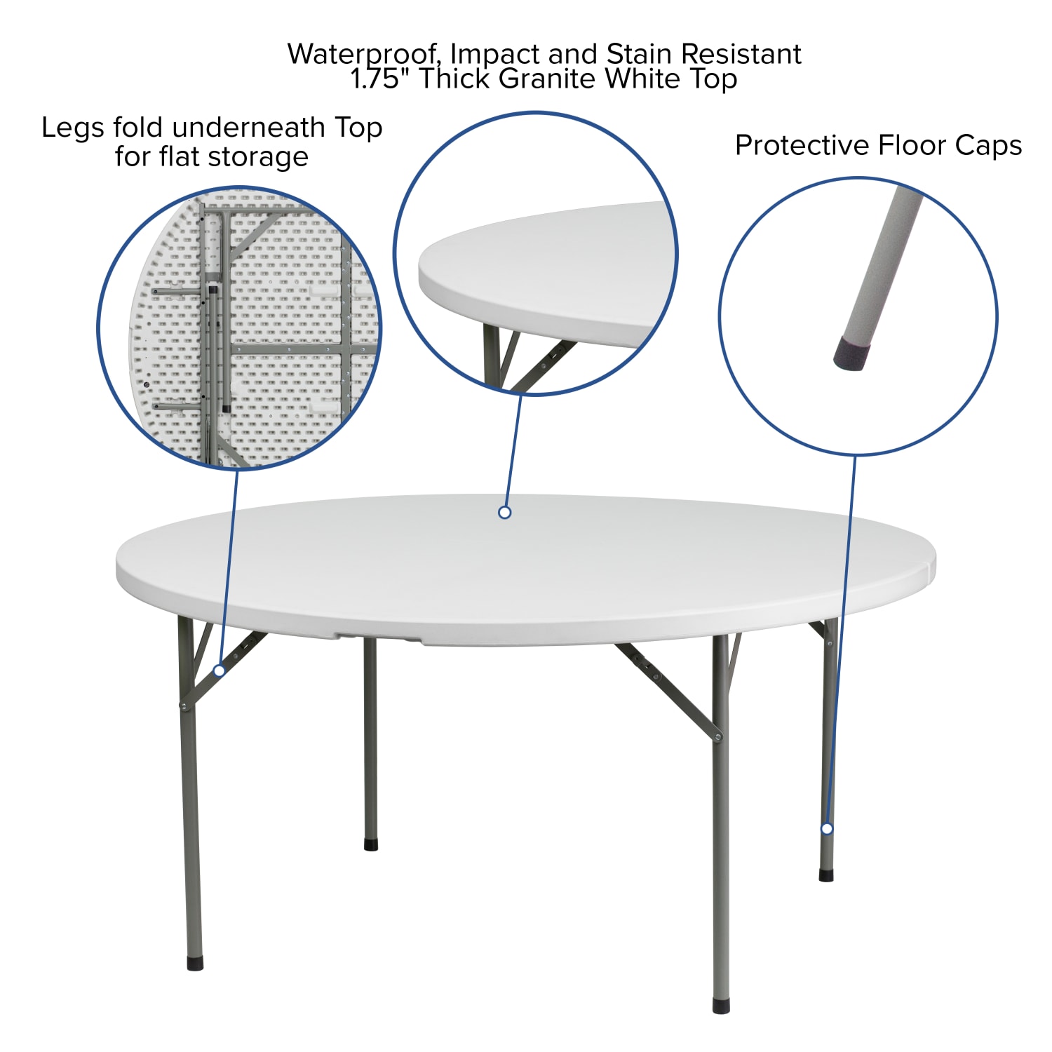 Flash Furniture Round Plastic Folding Table, 29-1/4inH x 60-3/4inW x 60-3/4inD, Granite White/Gray - Image 5