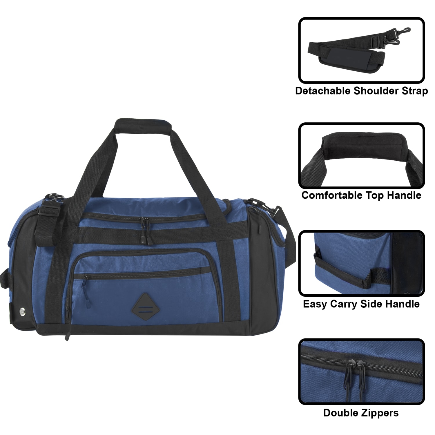 Summit Ridge Polyester Duffel, 12inH x 24inW x 9inD, Twilight Blue - Image 3