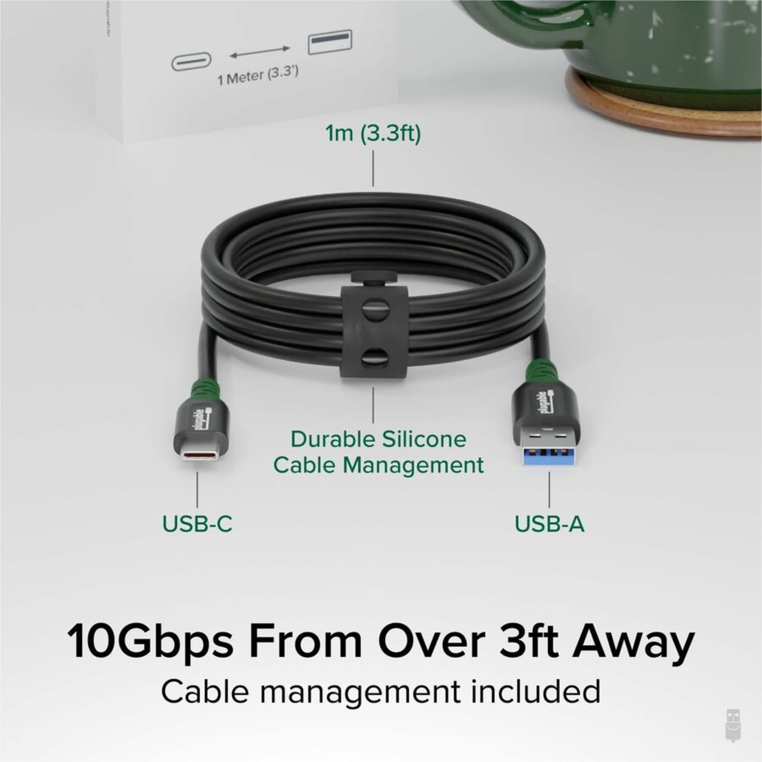 Plugable USB C to USB A Cable, USB 3.2 Gen 2 USB Cables, 3A (15W) Charging USB C Data Cable - 10Gbps for iPhone 15, iPad, Samsung Galaxy, Tablets, Laptops, 3.3 Ft with Cable Management Strap - Image 3