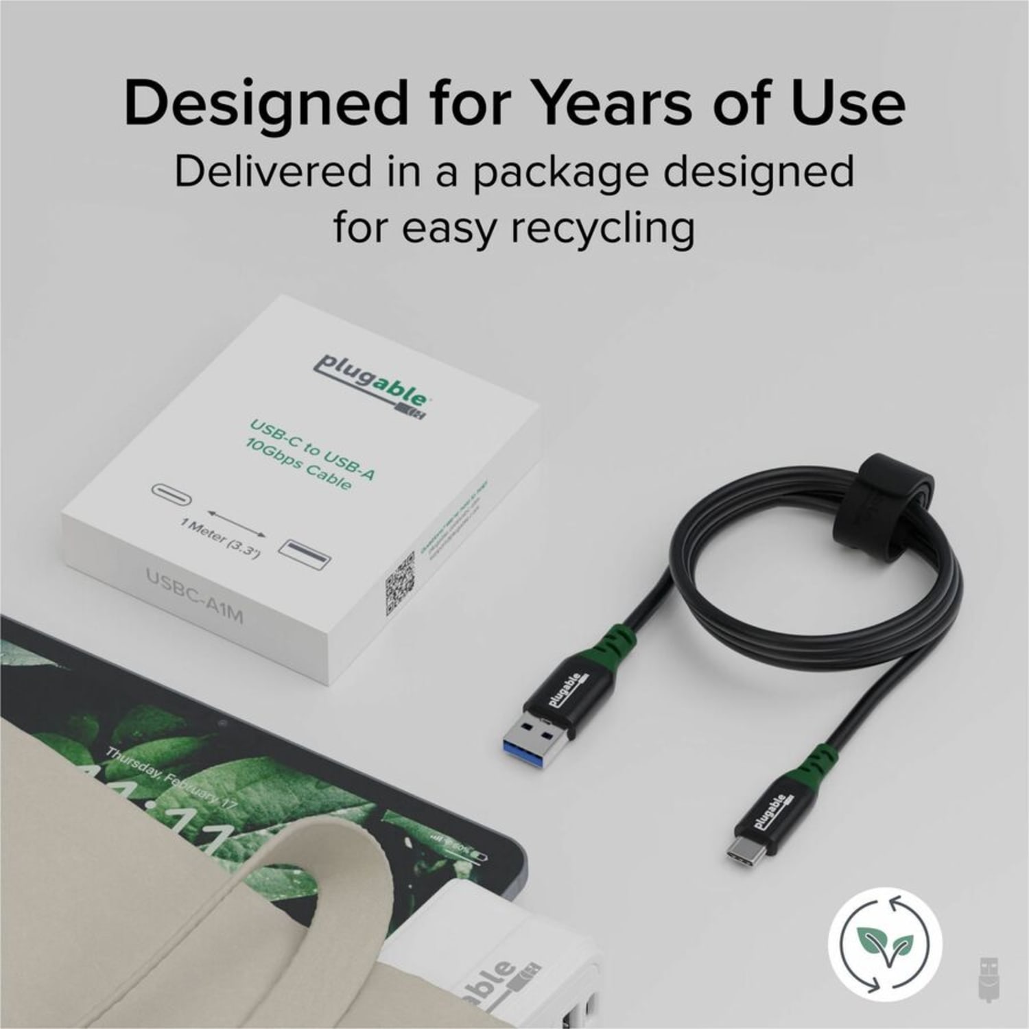 Plugable USB C to USB A Cable, USB 3.2 Gen 2 USB Cables, 3A (15W) Charging USB C Data Cable - 10Gbps for iPhone 15, iPad, Samsung Galaxy, Tablets, Laptops, 3.3 Ft with Cable Management Strap - Image 6