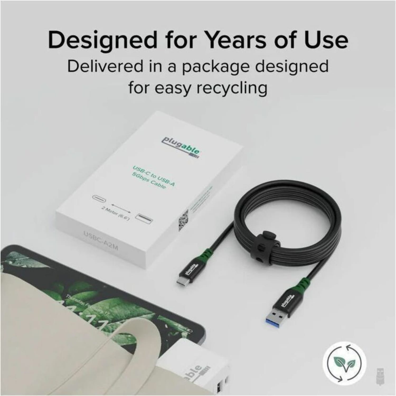 Plugable USB C to USB A Cable, USB 3.2 Gen 2 USB Cables, 3A (15W) Charging USB C Data Cable - 5Gbps  - USBCA2M - Image 4