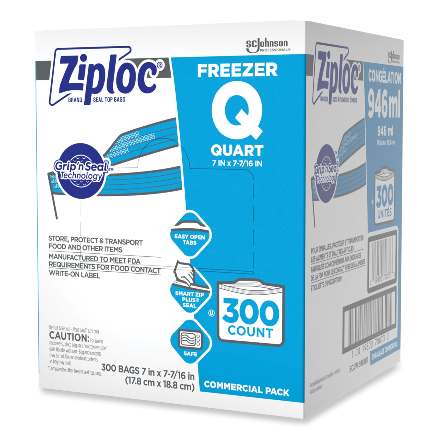 Ziploc Double Zipper Freezer Bags, 1-Quart, Clear, Carton Of 300 Bags - Image 3