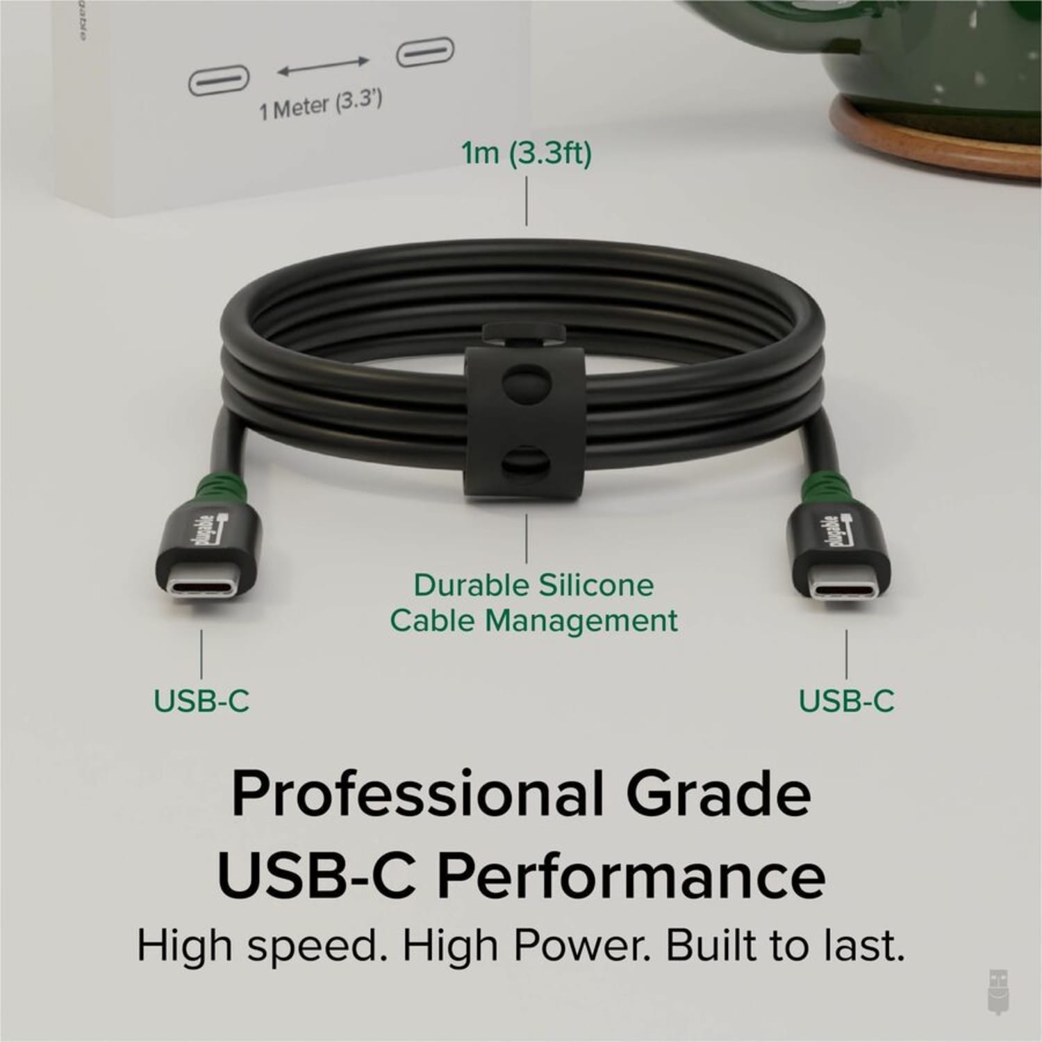Plugable USB C to USB C Cable, 240W USB C Charging Cable 20Gbps, 4K 120Hz, 8K 60Hz - USB-C Monitor, iPhone, MacBook, iPad, Samsung Galaxy, 3.3 Feet with Silicone Cable Management Strap - Image 3