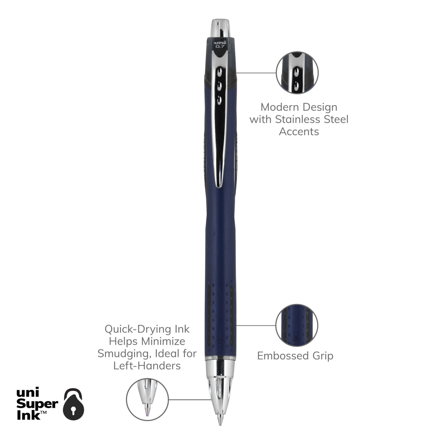 uni-ball Jetstream RT Retractable Ballpoint Pens, Fine Point, 0.7 mm, Blue Barrel, Black Ink, Pack Of 12 - Image 4