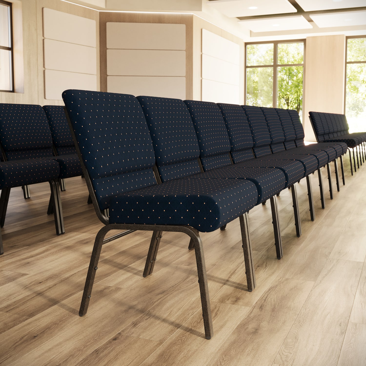 Flash Furniture HERCULES Series 21inW Stackable Church Chair Navy BlueGoldvein PopularChairscom