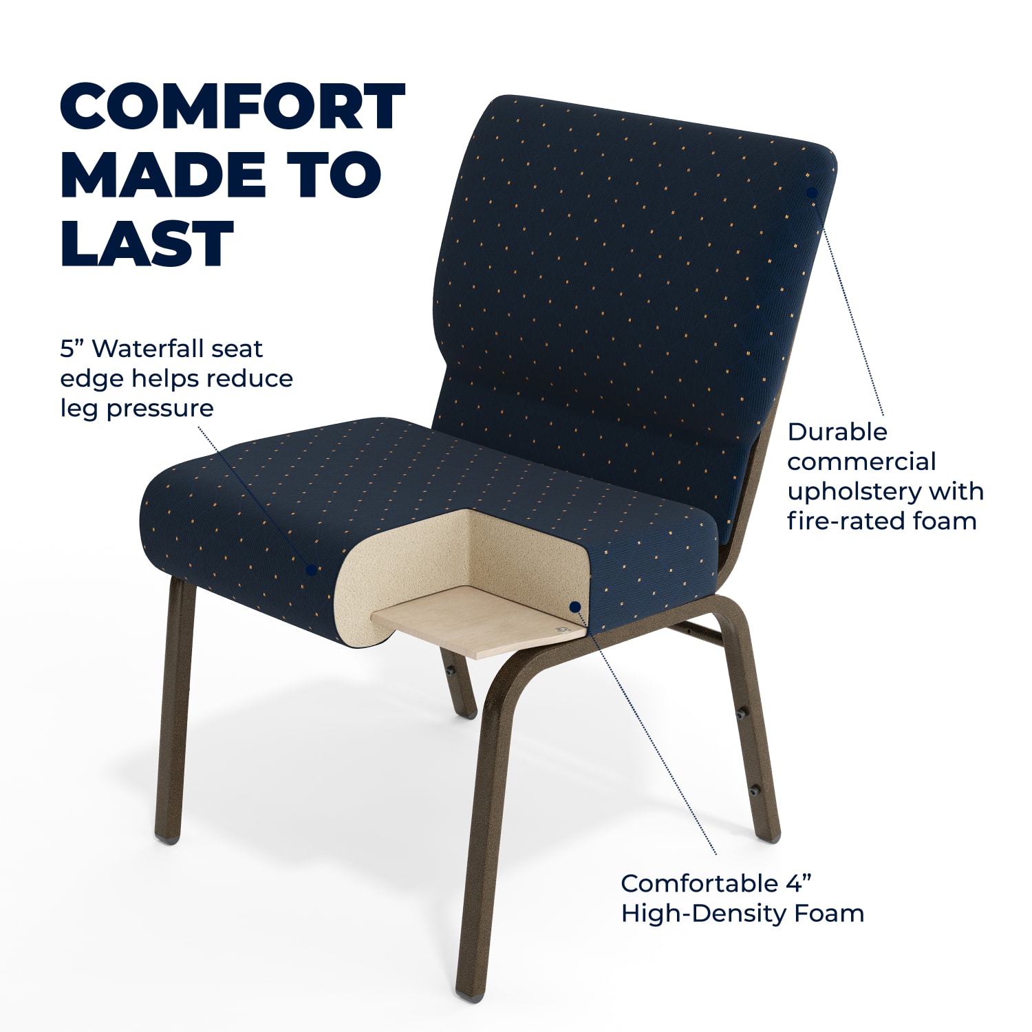 Flash Furniture HERCULES Series 21inW Stackable Church Chair Navy BlueGoldvein PopularChairscom