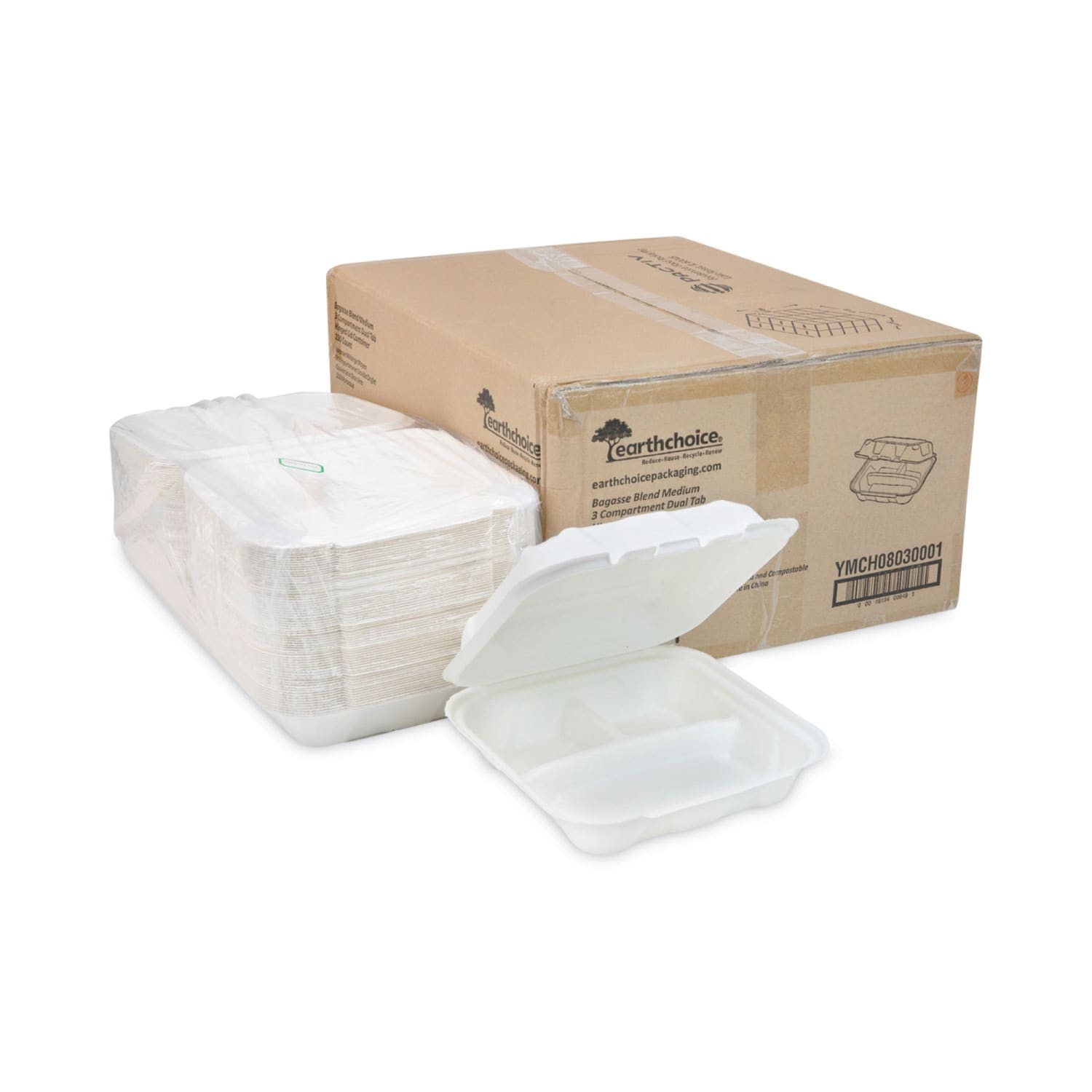 Pactiv Evergreen EarthChoice Bagasse Hinged Lid Containers, 2-13/16inH x 7-13/16inW x 7-13/16inD, Natural, Case Of 150 Containers - Image 5