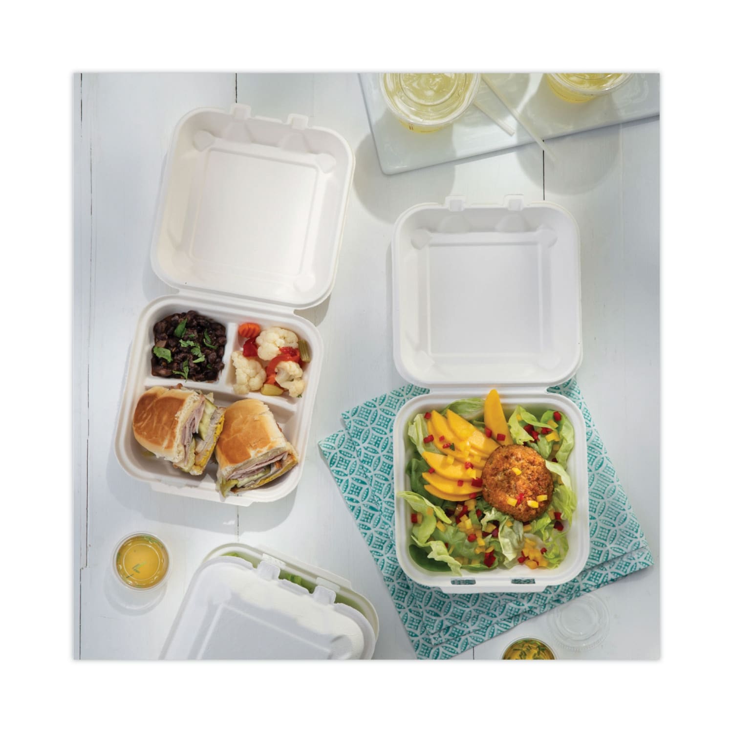 Pactiv Evergreen EarthChoice Bagasse Hinged Lid Containers, 2-13/16inH x 7-13/16inW x 7-13/16inD, Natural, Case Of 150 Containers - Image 6