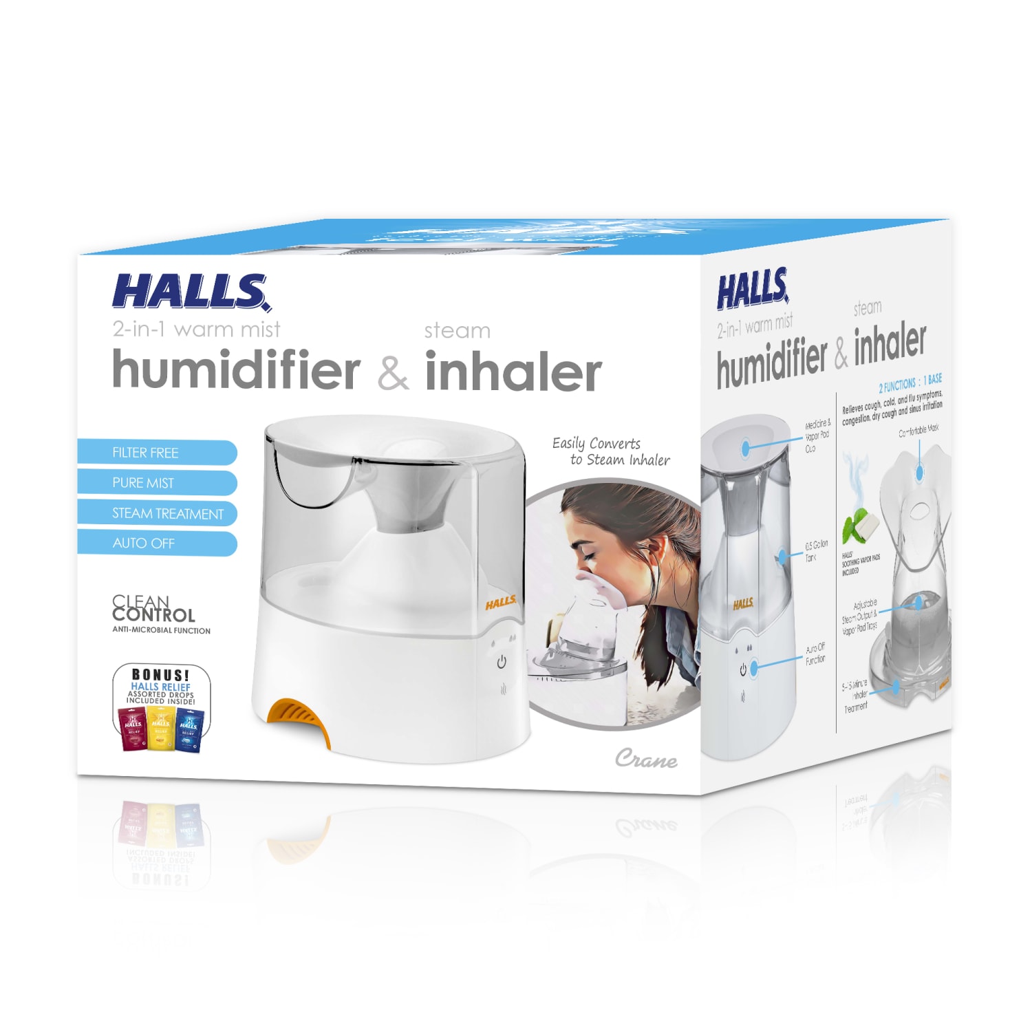 Crane x HALLS  2-In-1 Warm Mist Humidifier & Steam Inhaler, 0.5 Gallon - Image 6
