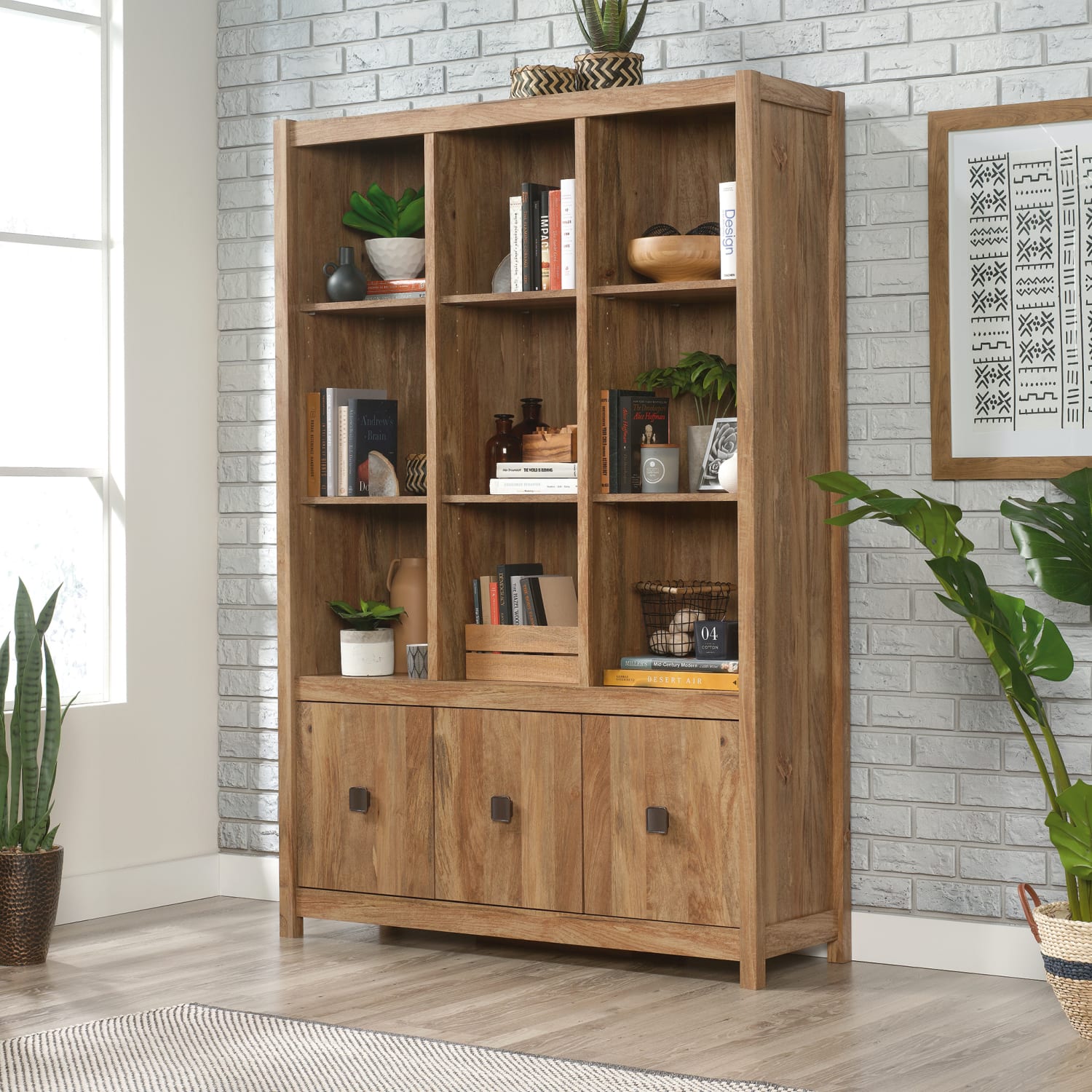 Sauder Cannery Bridge Storage Wall, 72inH x 48-1/4inW x 15-5/8inD, Sindoori Mango - Image 5