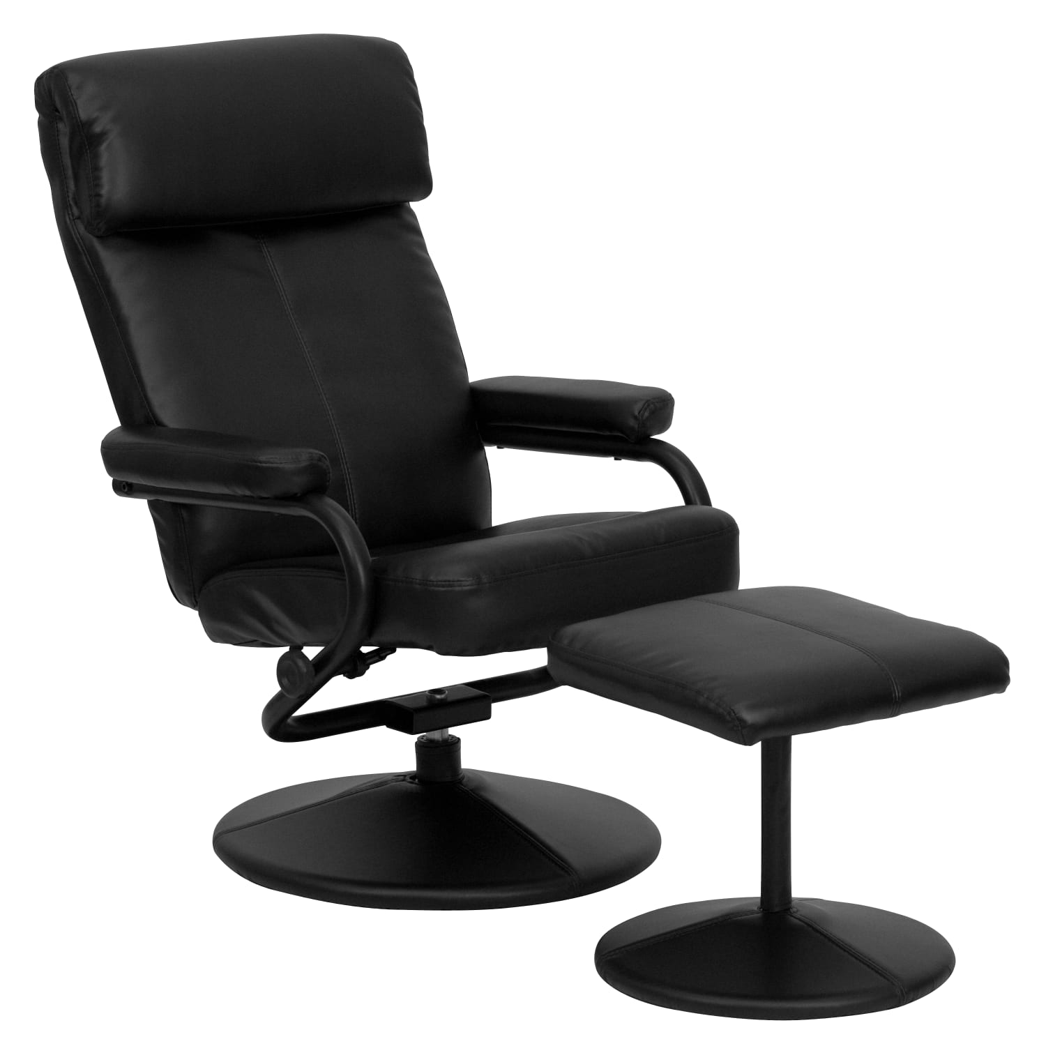Flash Furniture Contemporary Multi-Position Headrest Recliner Accent Chair And Ottoman With Wrapped Base, Black - Image 3