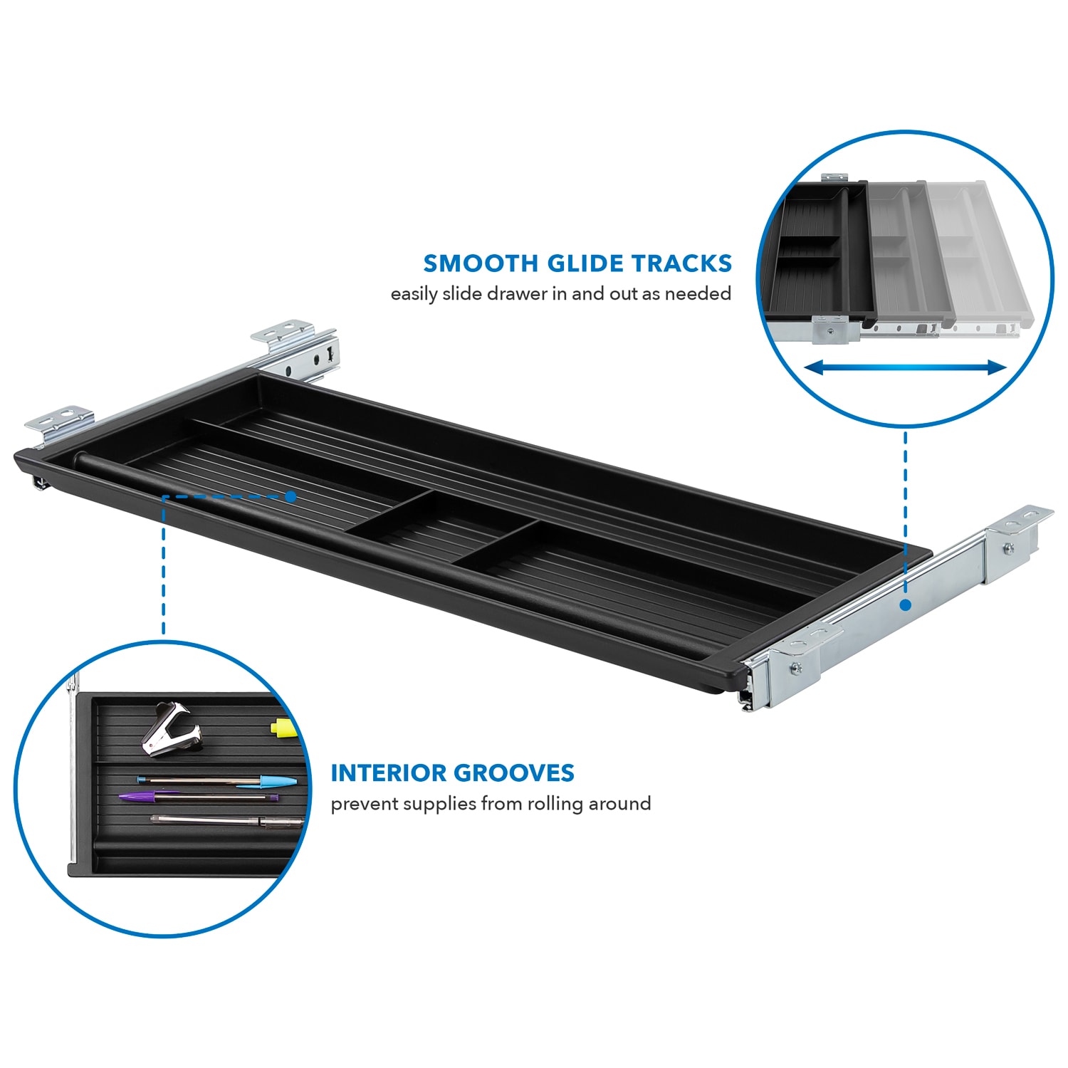 Mount-It! Under Desk Pencil Drawer, 2inH x 21-1/4inW x 5-5/8inD, Black - Image 4