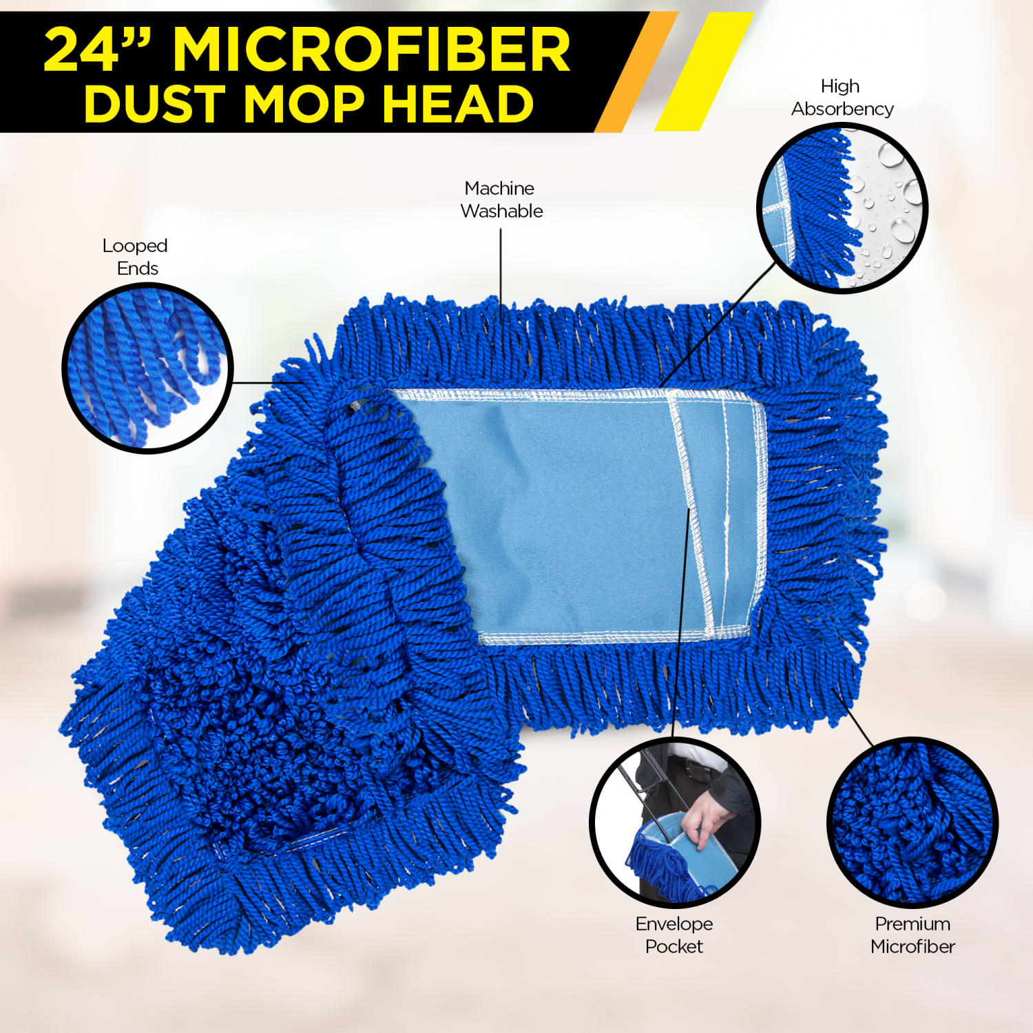 Gritt Commercial Microfiber Looped Dust Mop Pad Head, 24in, Blue - Image 5