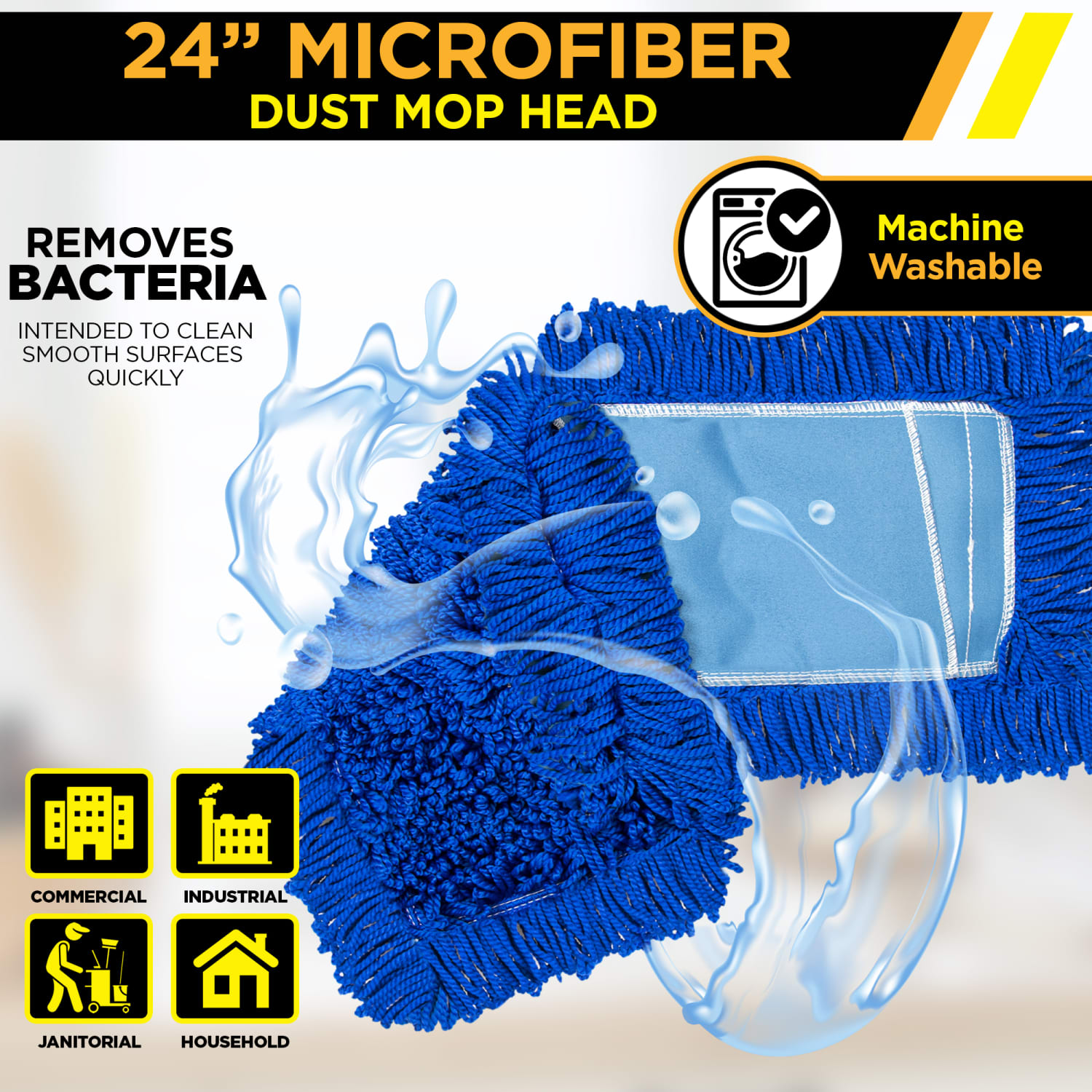 Gritt Commercial Microfiber Looped Dust Mop Pad Head, 24in, Blue - Image 6