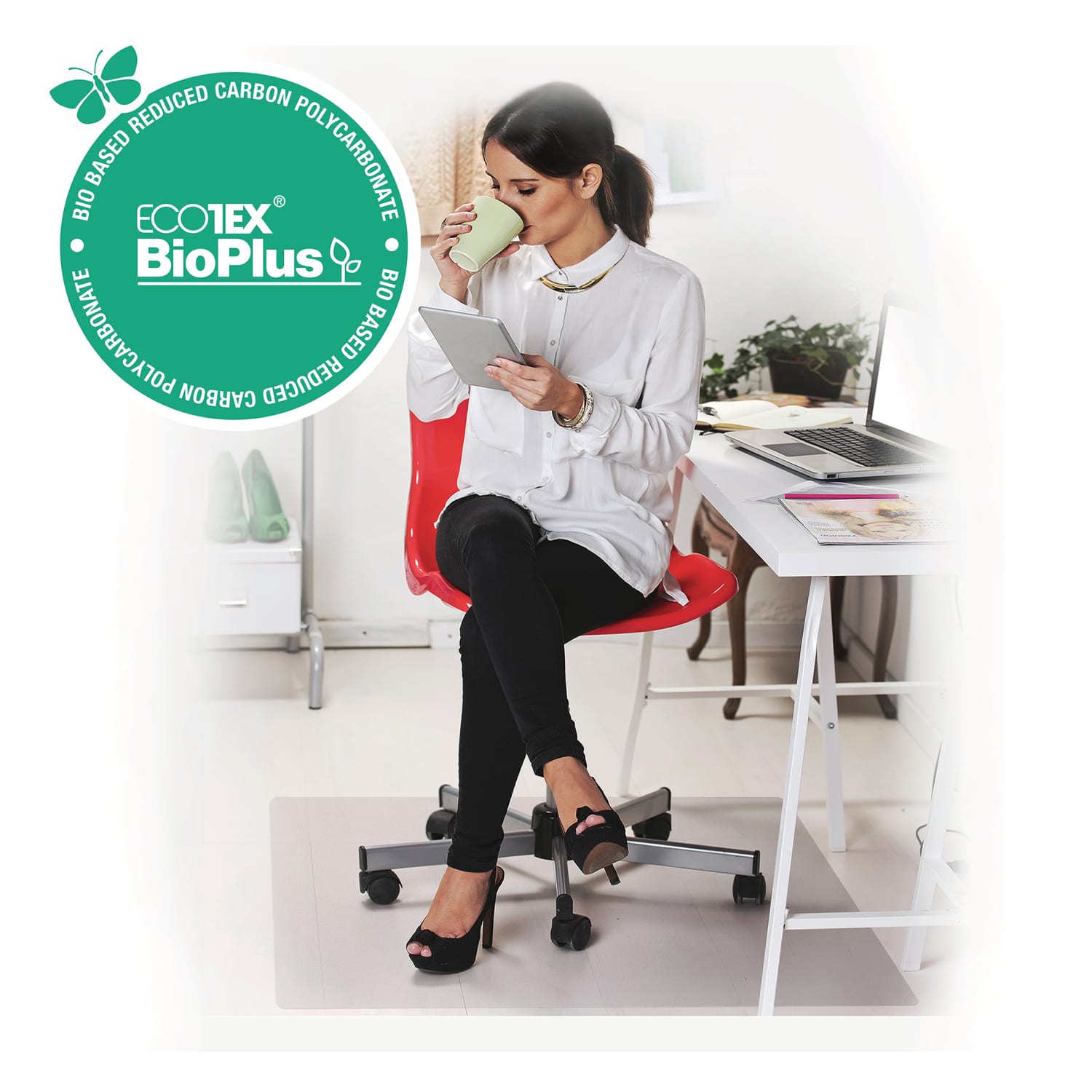 Floortex Ecotex BioPlus Eco Friendly Carbon Neutral Polycarbonate Chair Mat for Hard Floors, 46in x 60in, Clear - Image 3