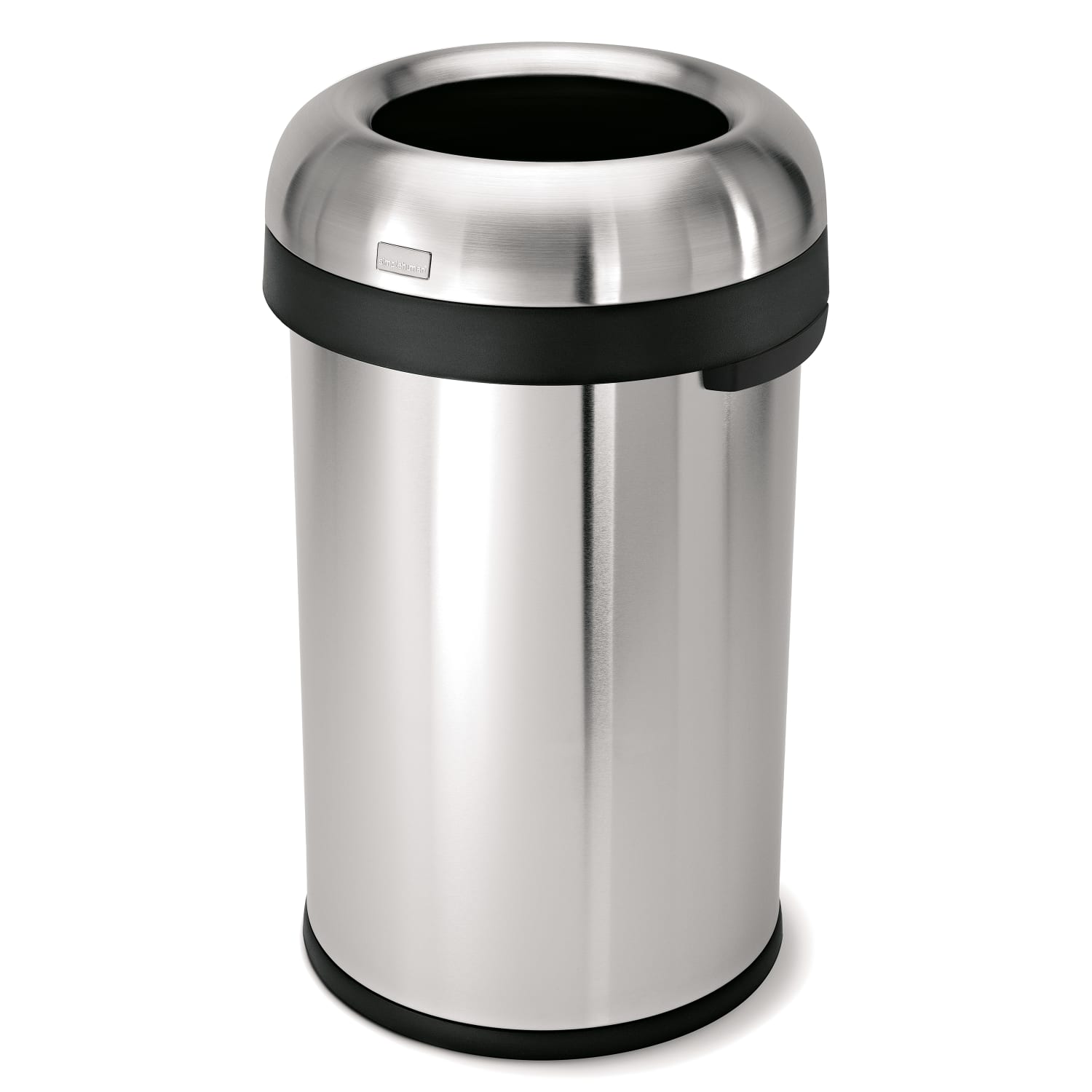 simplehuman Commercial Open Top Trash Can, Bullet Round, 21 Gallons, 30in x 17.8in, Brushed Heavy-Gauge Stainless Steel