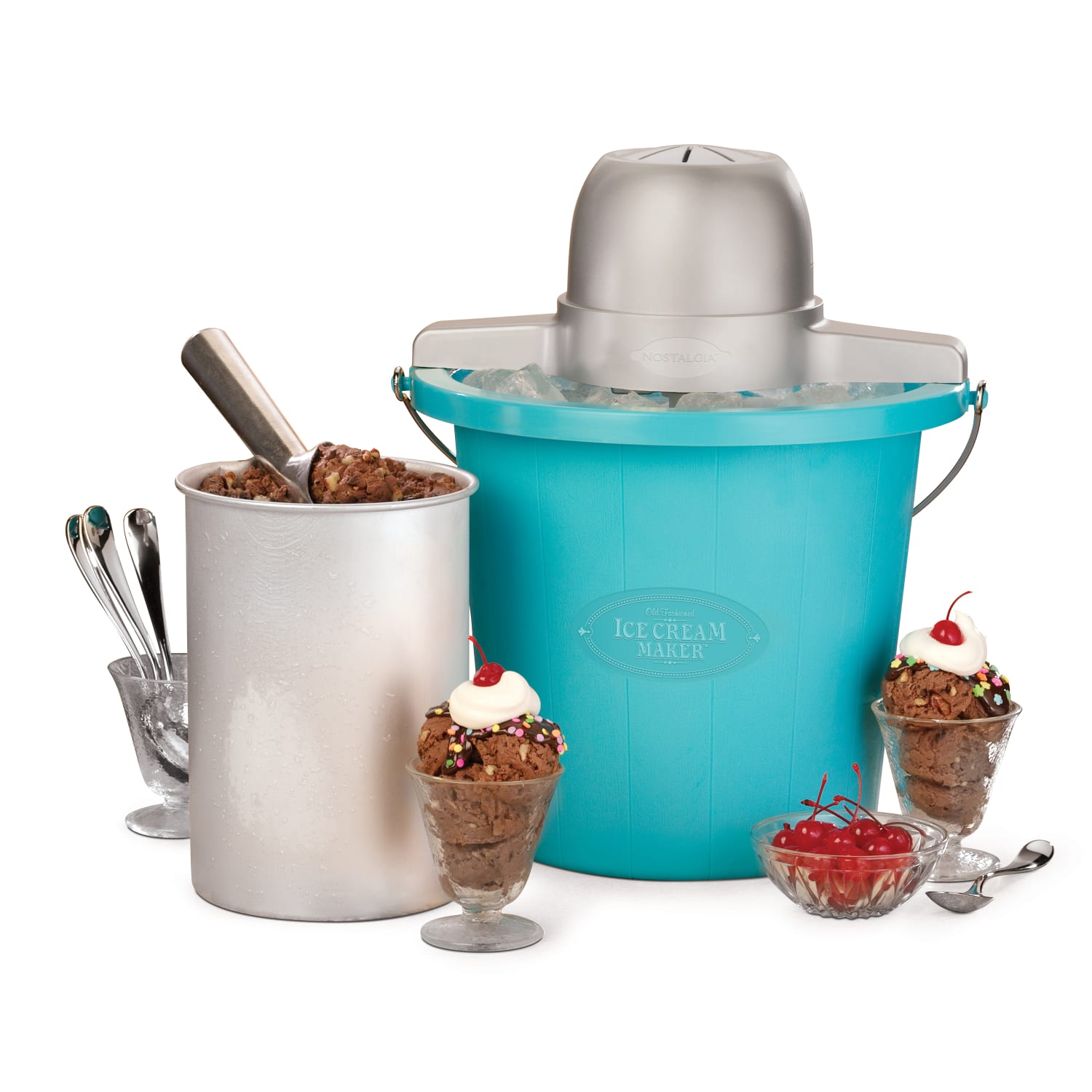 Nostalgia Electrics 4-Qt Electric Ice Cream Maker With Easy-Carry Handle, Blue - Image 3