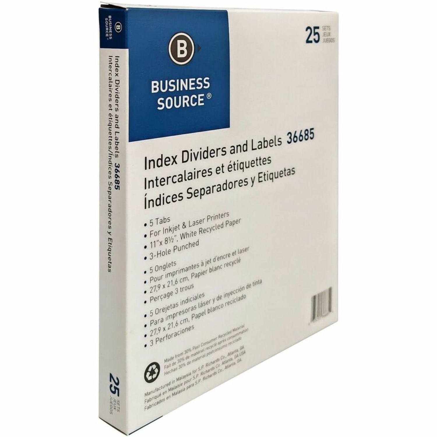 Business Source Punched Laser Index Dividers - 5 Blank Tab(s) - 5 Tab(s)/Set - 8.5in Dividerx 11in Divider - 36685 - Image 5