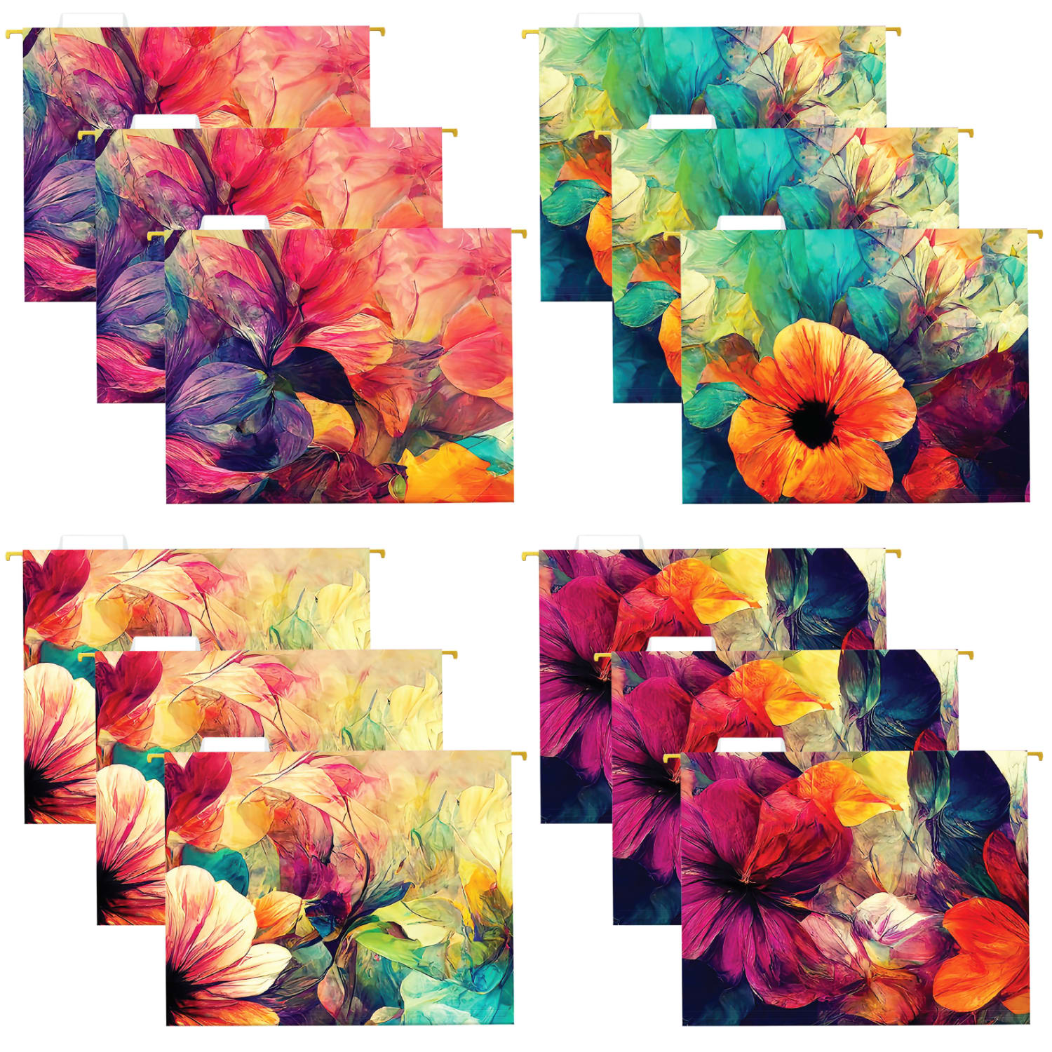 Global Deluxe Designer Printed Hanging File Folders, 1/5 Cut, Letter Size, Abstract Floral, Pack Of 12 Folders