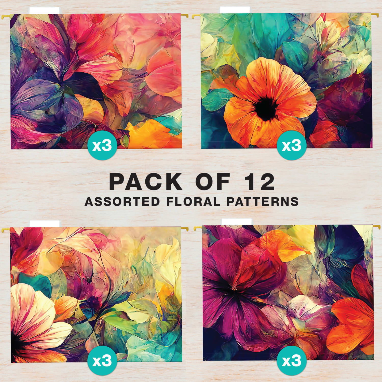 Global Deluxe Designer Printed Hanging File Folders, 1/5 Cut, Letter Size, Abstract Floral, Pack Of 12 Folders - Image 3