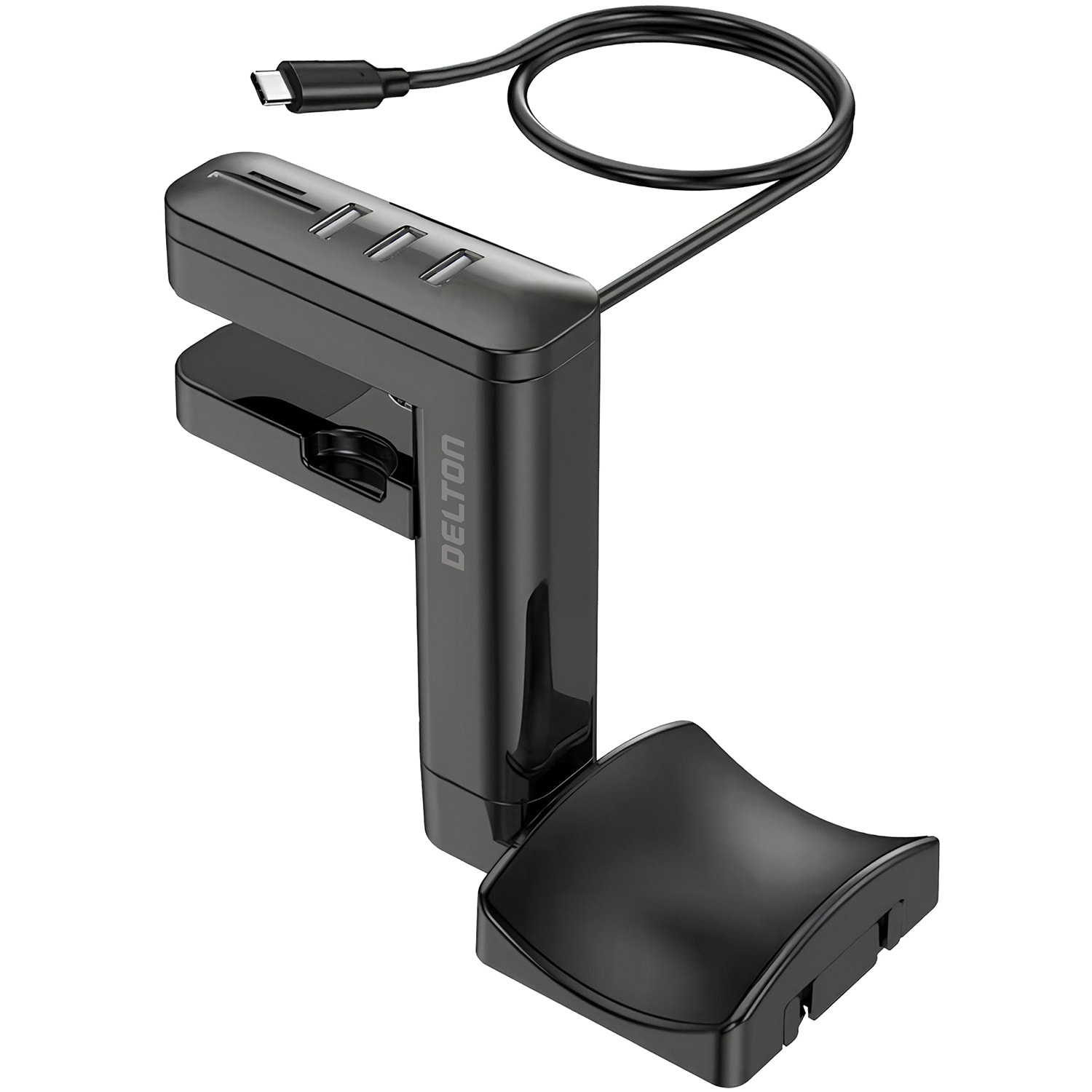 Delton HS7 Headset Holder And USB Charging Hub, 6inH x 1-1/2inW x 7inD, White
