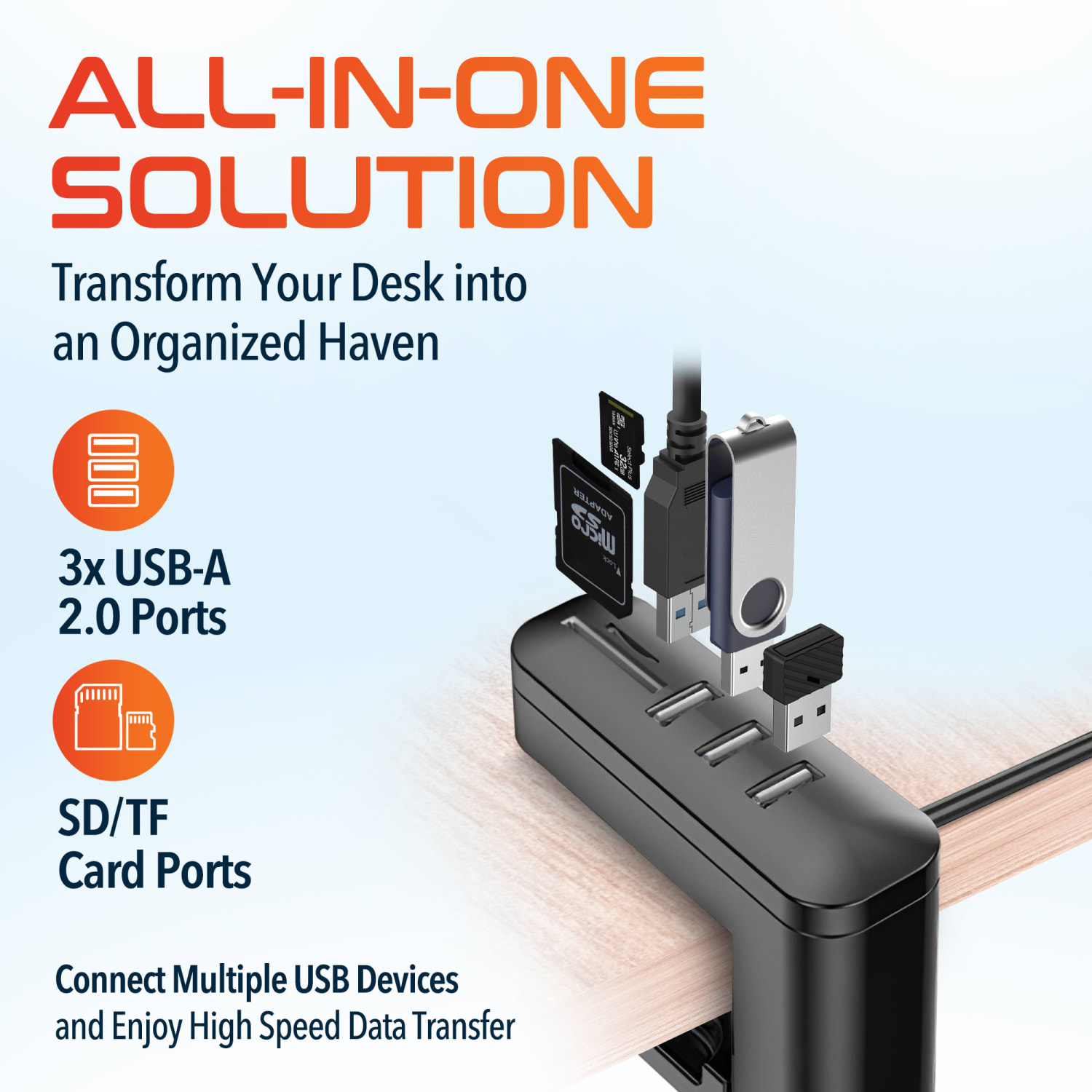 Delton HS7 Headset Holder And USB Charging Hub, 6inH x 1-1/2inW x 7inD, White - Image 3