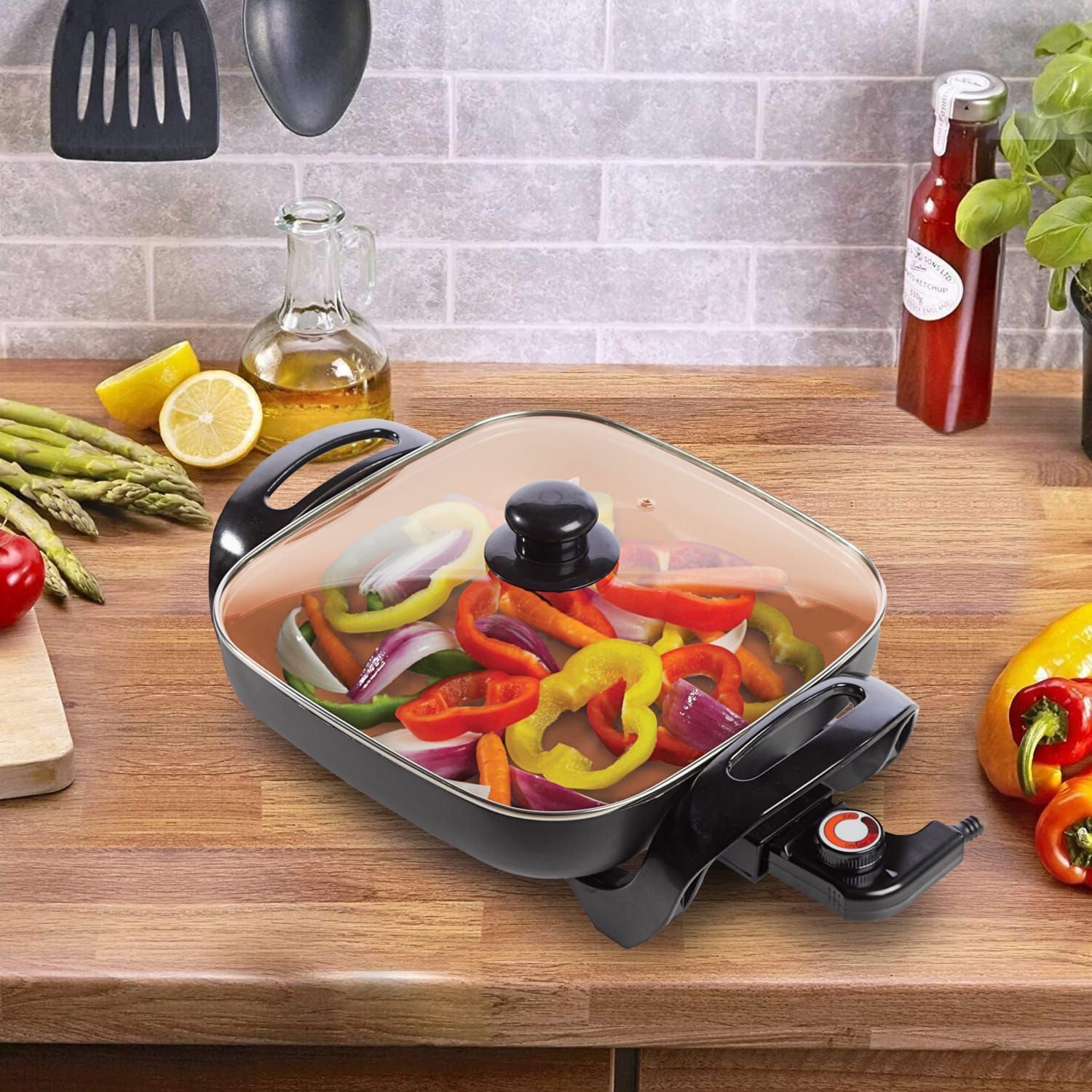 Brentwood Electric Skillet, 7inH x 12-1/4inW x 18inD, Copper - Image 4