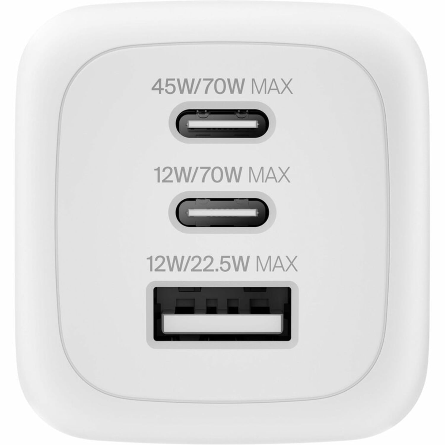 Belkin 70W GaN 3-Port USB Wall Charger - 1xUSB-A, 2xUSB-C - Foldable Prongs - Power Adapter - White - 70 W - United States - Image 4
