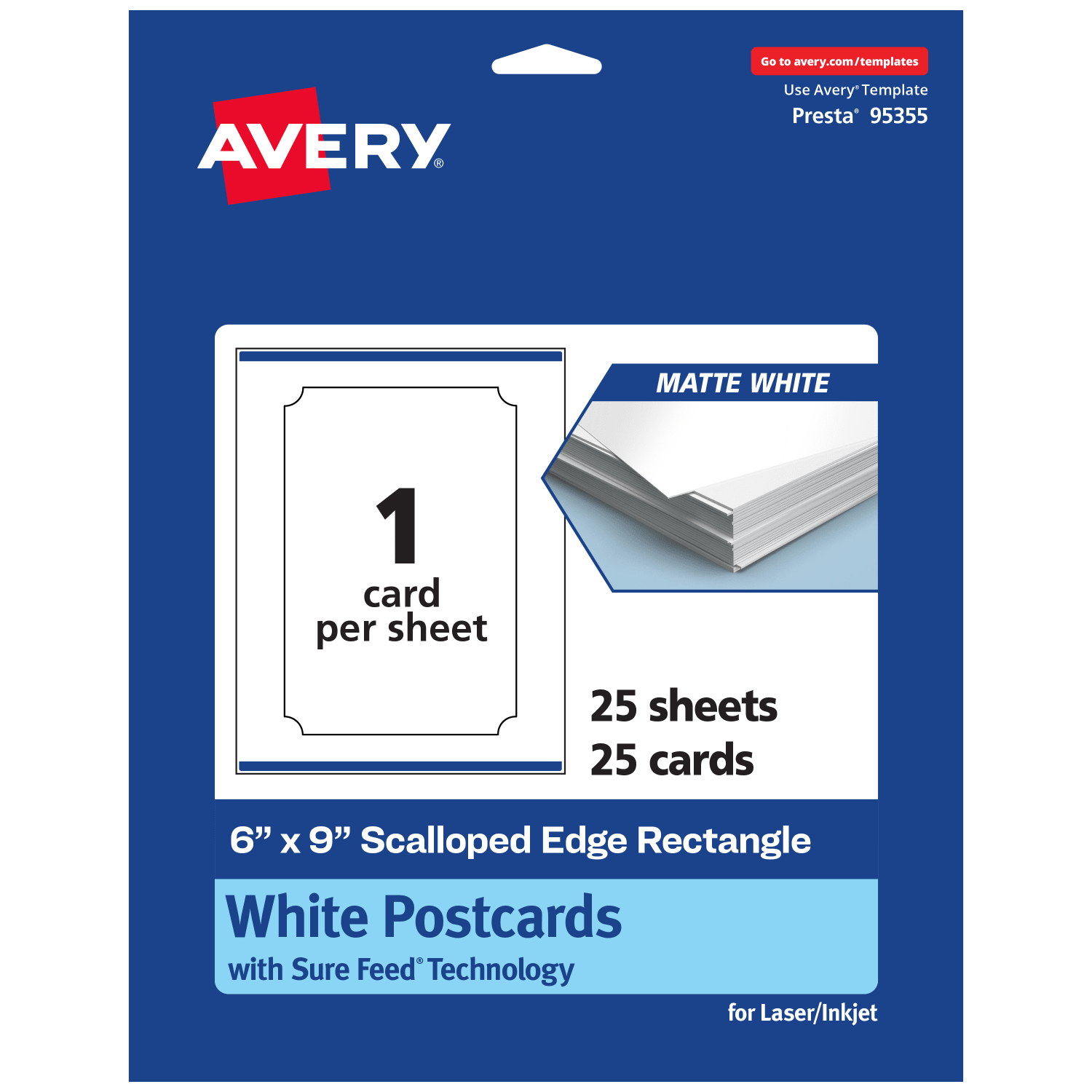 Avery Printable Postcards With Sure Feed Technology, 6in x 9in Rectangle Scalloped Edge, Matte White, Pack Of 25 - Image 3