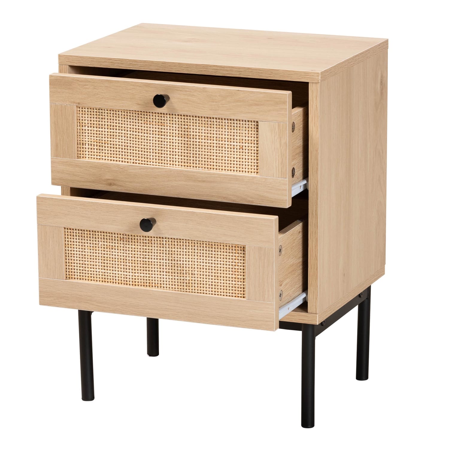 Baxton Studio Sherwin Mid-Century Modern 2-Drawer End Table With Woven Rattan Accent, 20-1/2inH x 15-3/4inW x 11-5/8inD, Light Brown/Black - Image 3