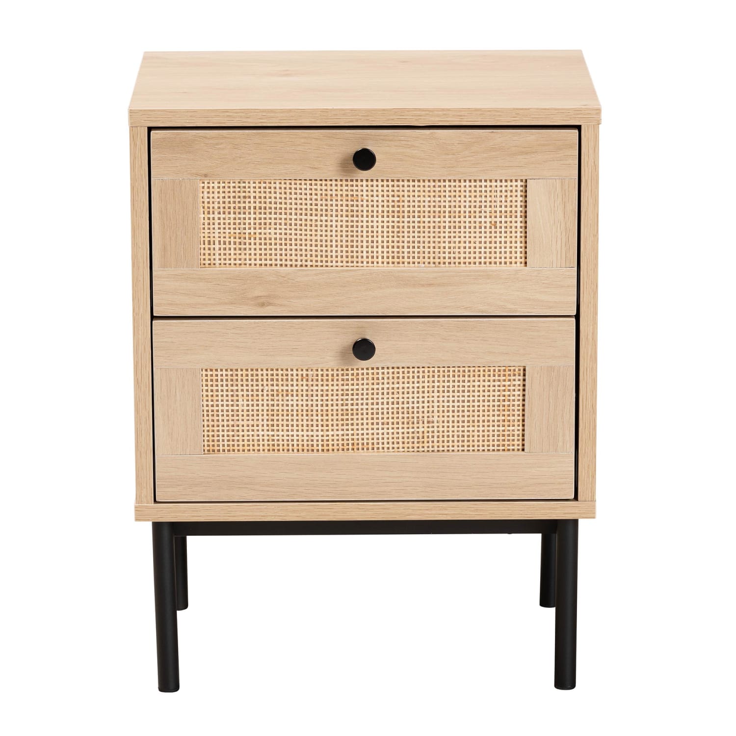 Baxton Studio Sherwin Mid-Century Modern 2-Drawer End Table With Woven Rattan Accent, 20-1/2inH x 15-3/4inW x 11-5/8inD, Light Brown/Black - Image 4