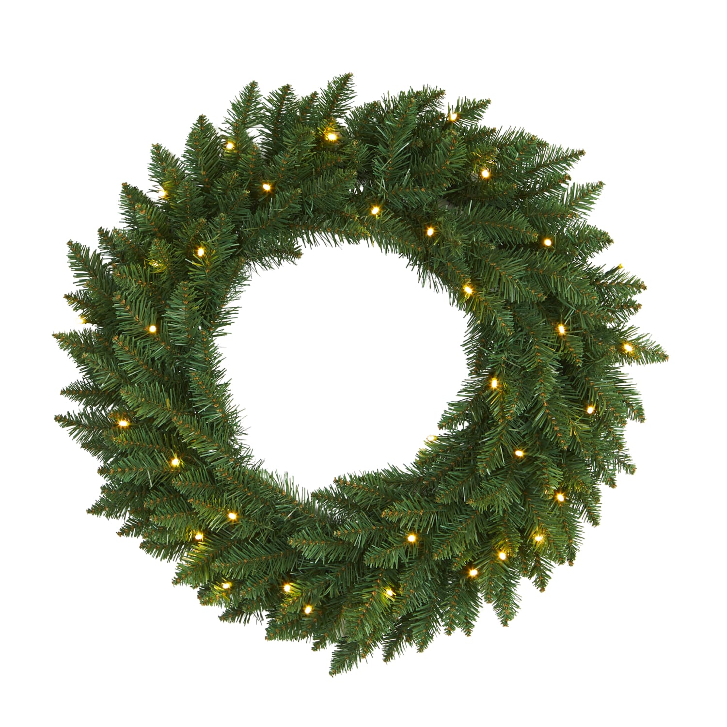 Nearly Natural 24inH Pine Artificial Christmas Wreath With 35 LED Lights, 24in x 5in, Green