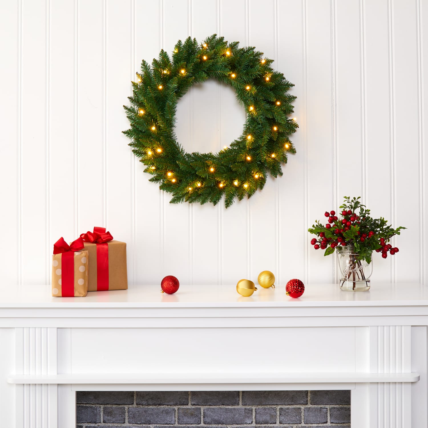 Nearly Natural 24inH Pine Artificial Christmas Wreath With 35 LED Lights, 24in x 5in, Green - Image 6