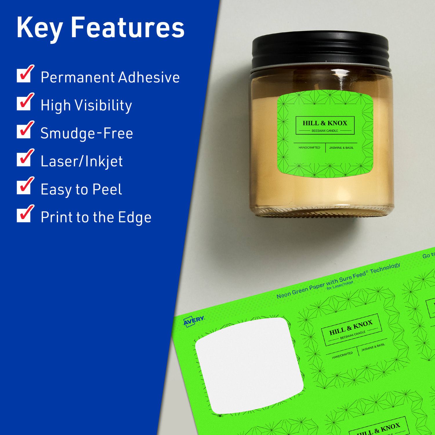 Avery Print-To-The-Edge Labels With Sure Feed Technology, 94124-NGP20, Arched Square, 2in x 2-3/16in, Matte Neon Green, Pack of 240 - Image 3