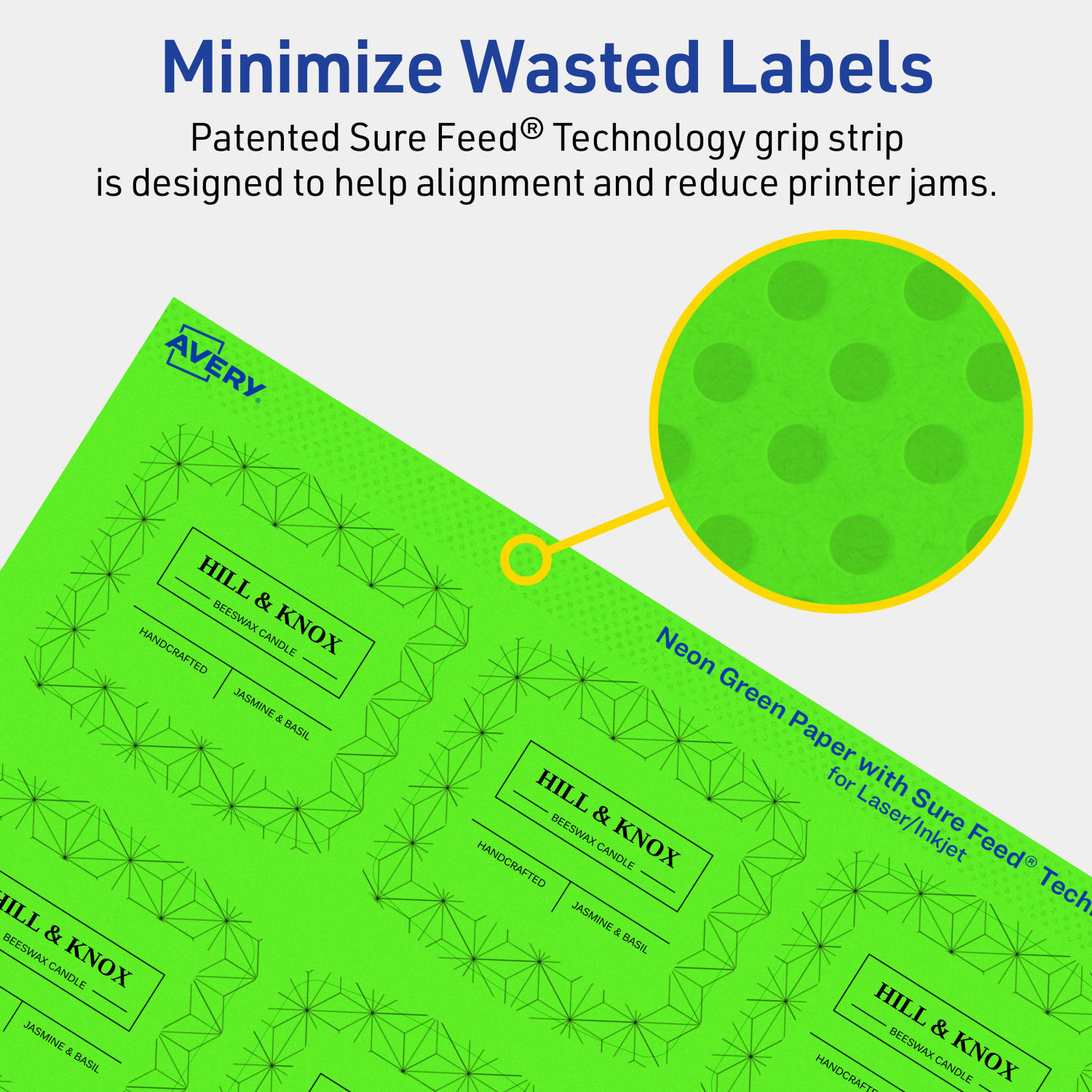 Avery Print-To-The-Edge Labels With Sure Feed Technology, 94124-NGP20, Arched Square, 2in x 2-3/16in, Matte Neon Green, Pack of 240 - Image 5