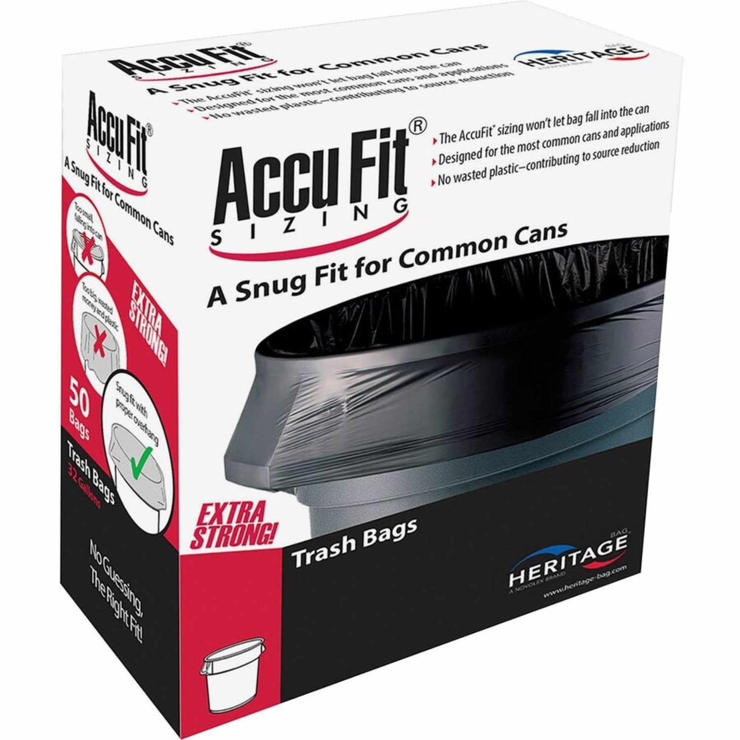 Heritage Accufit RePrime Trash Bags - 23 gal Capacity - 28in Width x 45in Length - 0.90 mil (23 Micron) Thickness - Low Density - Clear - Linear Low-Density Polyethylene (LLDPE) - 6/Carton - 50 Per Box - Waste Disposal, Garbage - Image 4