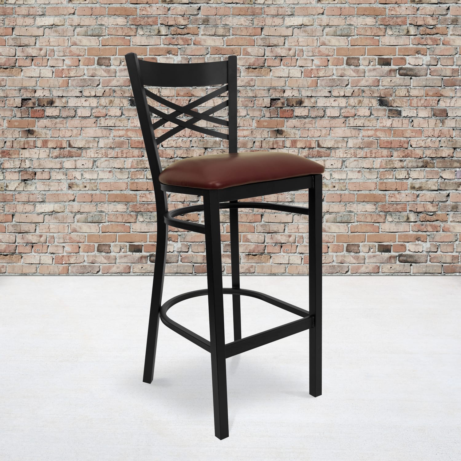 Flash Furniture Metal/Vinyl Restaurant Barstool With X Back, Burgundy/Black