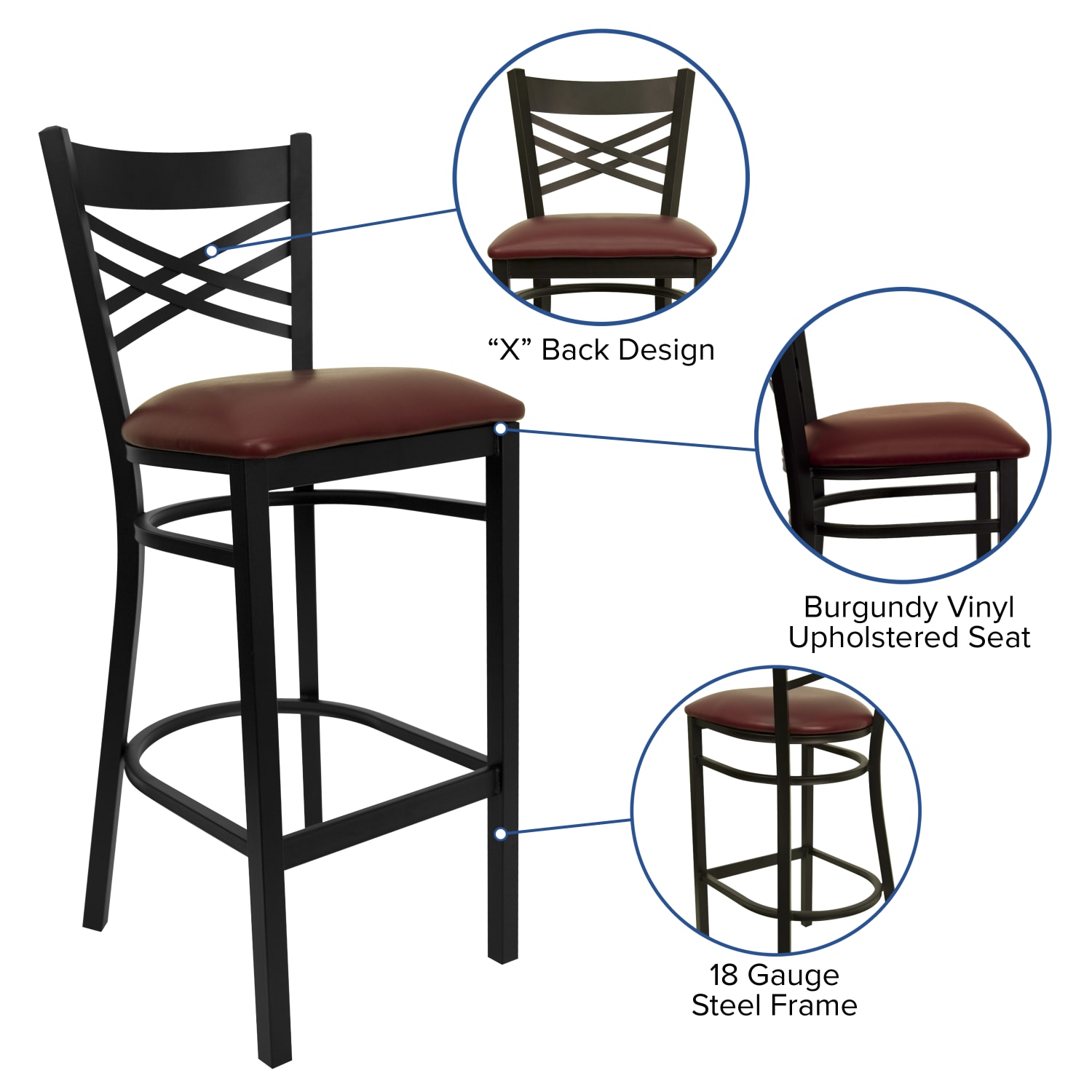 Flash Furniture MetalVinyl Restaurant Barstool With X Back BurgundyBlack PopularChairscom Flash Furniture MetalVinyl Restaurant Barstool With X Back BurgundyBlack PopularChairscom