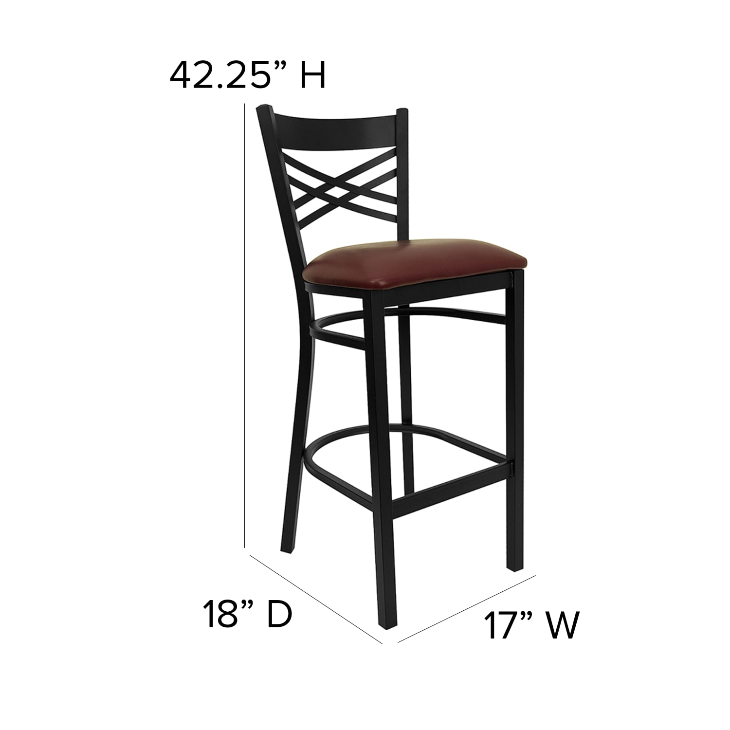 Flash Furniture Metal/Vinyl Restaurant Barstool With X Back, Burgundy/Black - Image 6