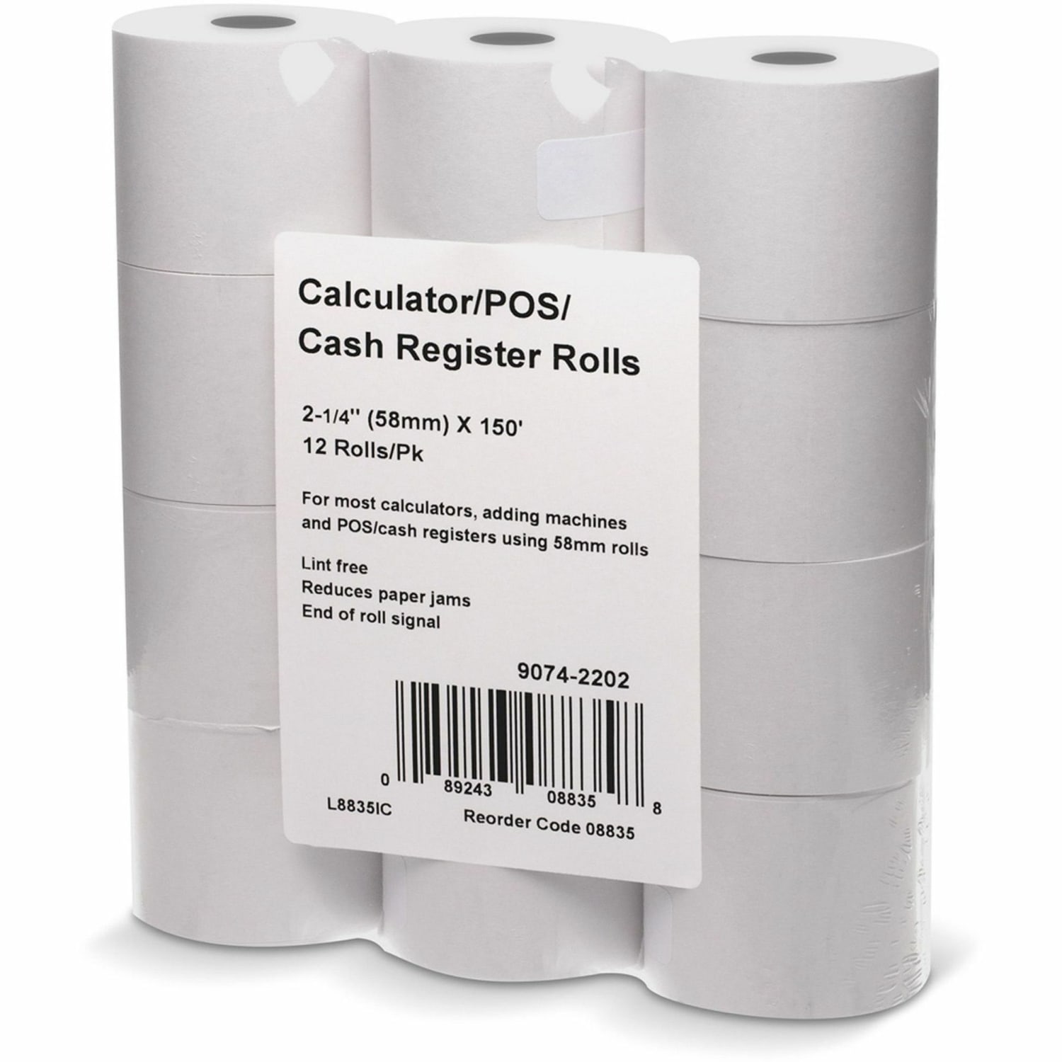 ICONEX 2-1/4inx150ft Blended Bond Paper Roll - 2 1/4in x 150 ft - White - 12 / Pack - Image 3