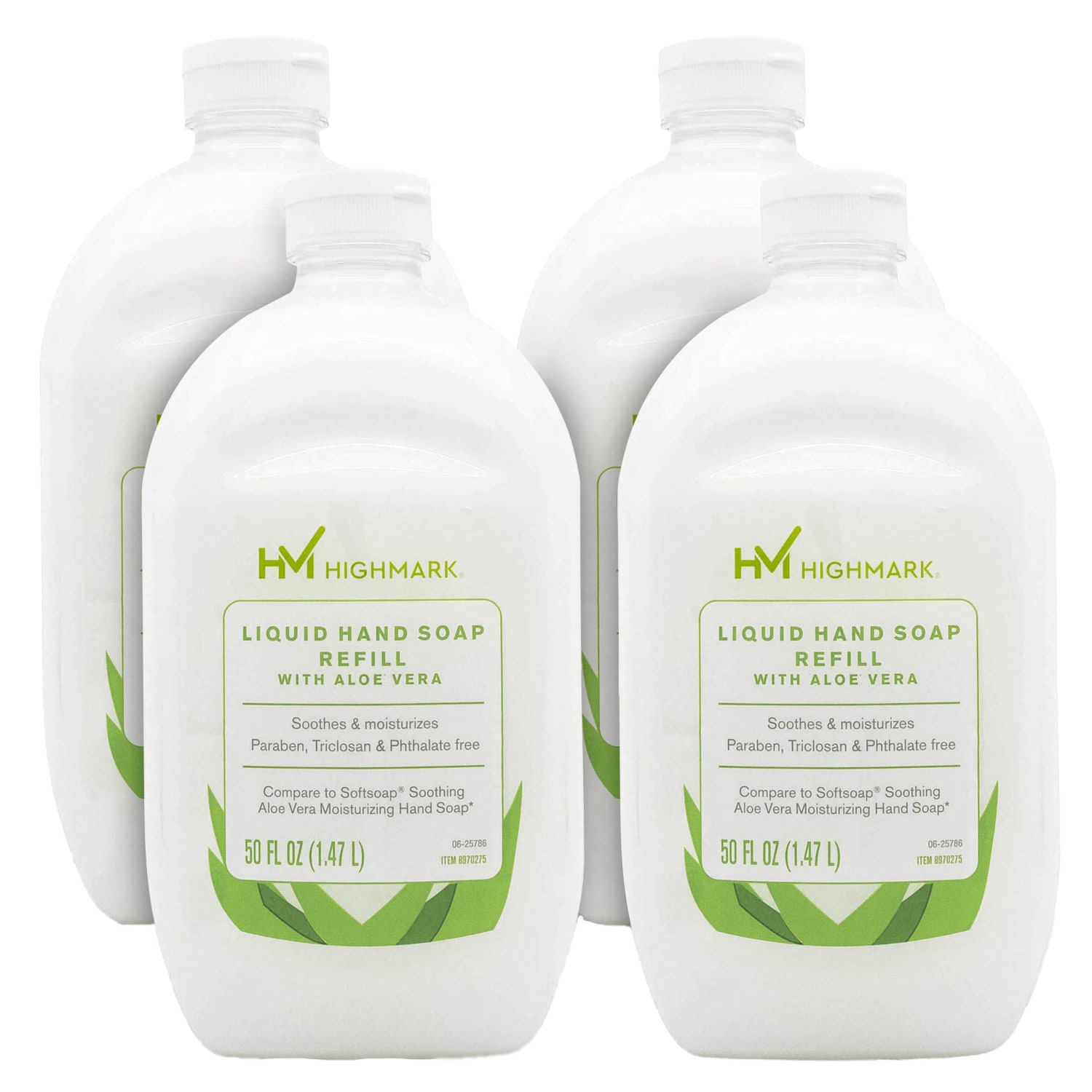 Highmark Aloe Liquid Hand Soap, Floral Scent, 50 Oz Refill Bottle, White, Case Of 4 Bottles