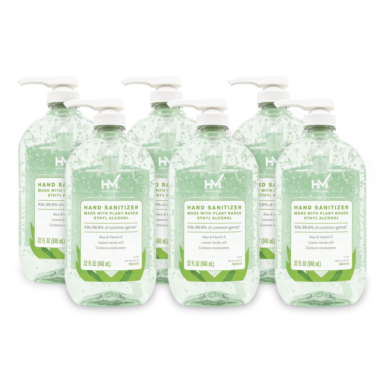 Highmark Hand Sanitizer With Aloe, Floral Scent, 32 Oz, Green, Case Of 6 Bottles