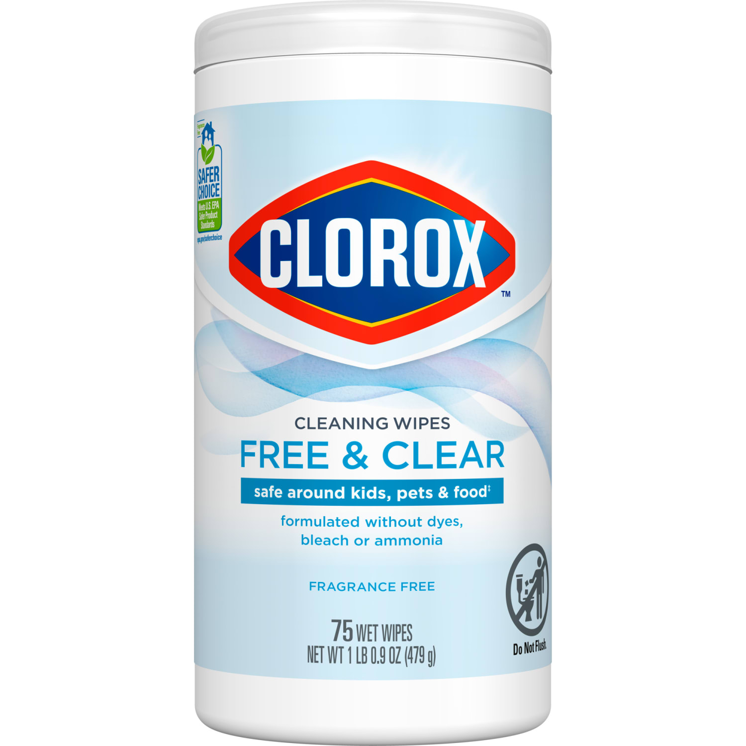 Clorox Free & Clear Cleaning Wipes, Fragrance Free, 75 Wipes Per Canister