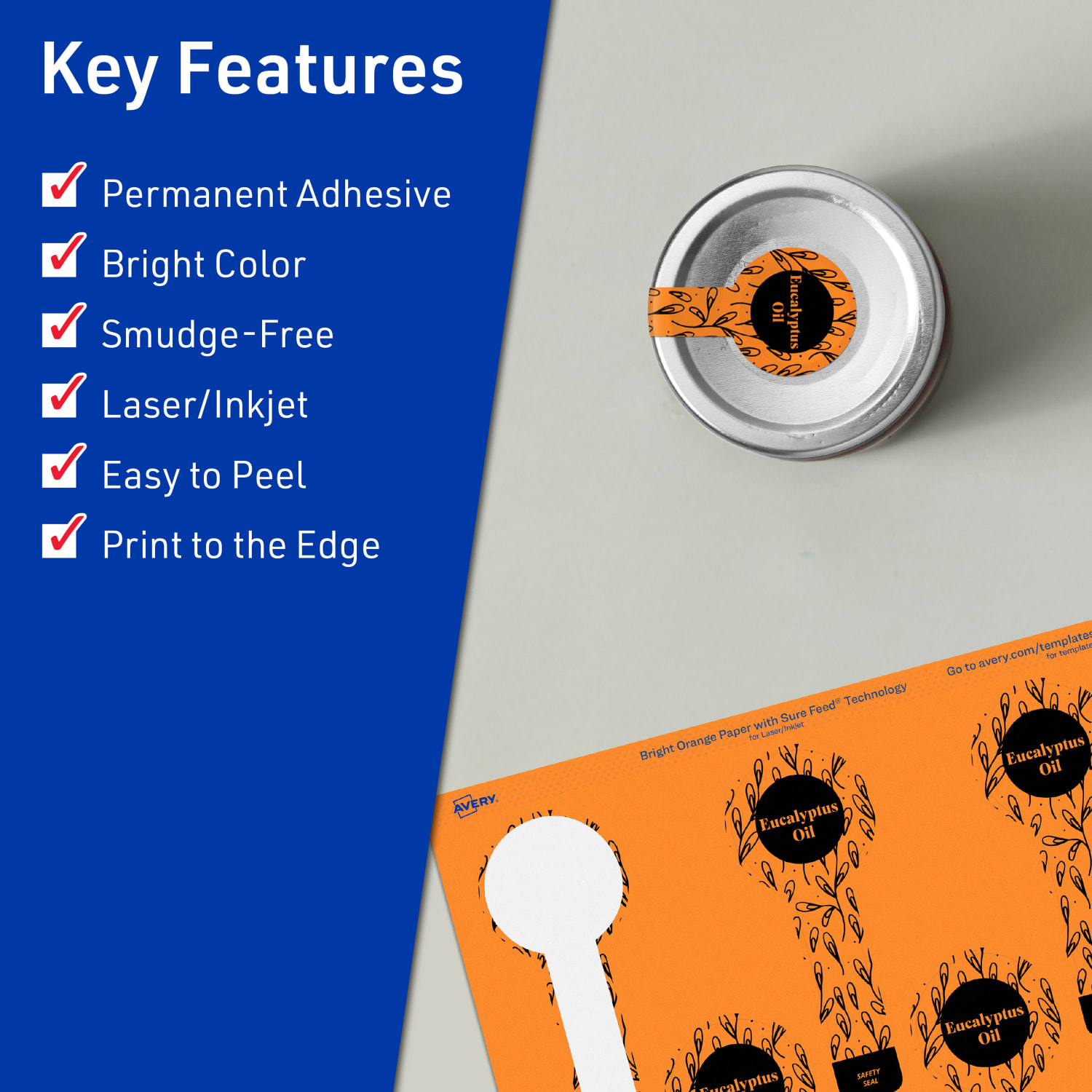 Avery Print-To-The-Edge Labels With Sure Feed Technology, 94116-BOP80, Lollipop, 1-1/2in x 4in, Matte Bright Orange, Pack of 640 - Image 3