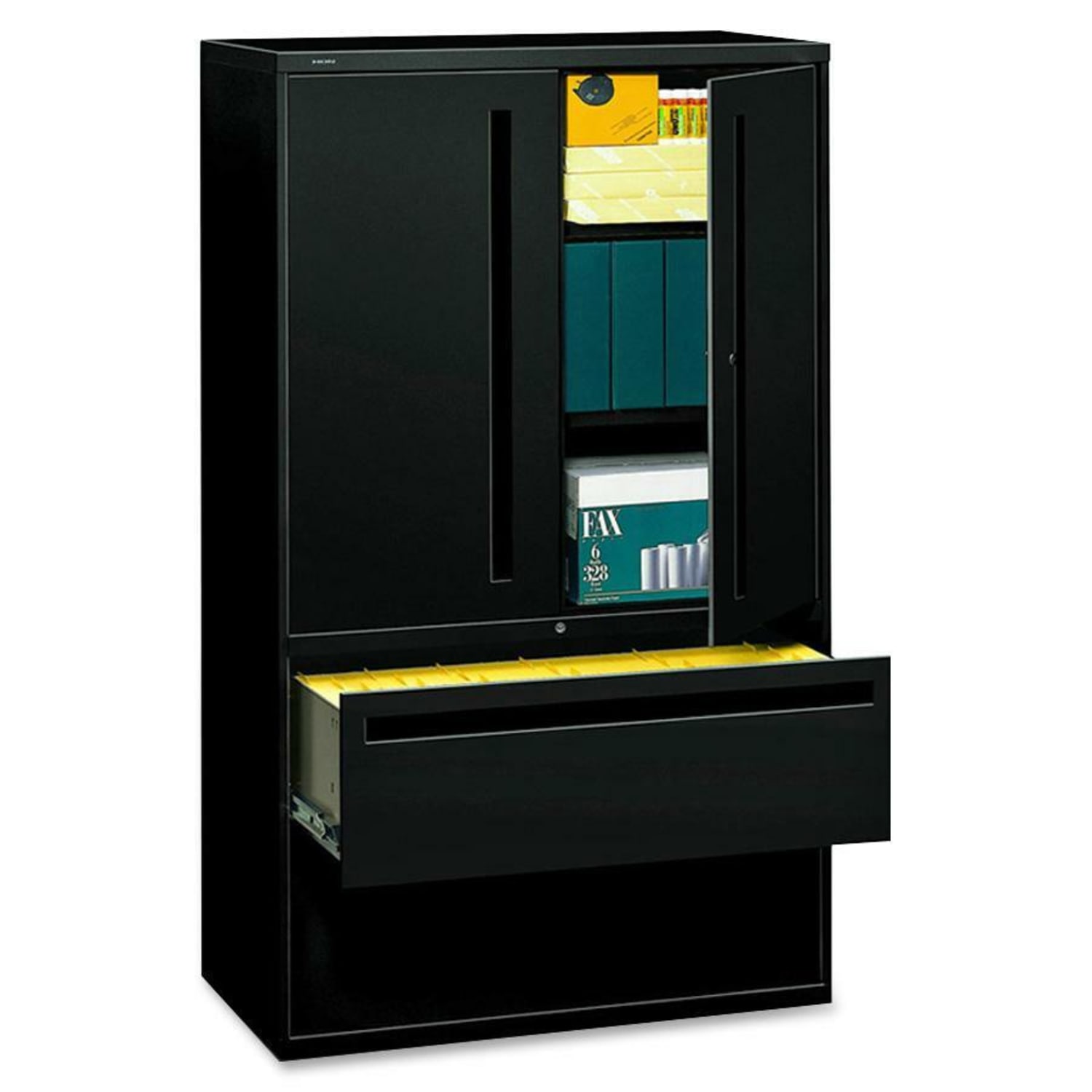 HON Brigade 700 Combo 42inW x 19-1/4inD Lateral 2-Drawer File Cabinet, Black - Image 3
